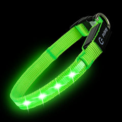 PetIsay Super Bright LED Dog Collar green XS side view showing flexible comfort