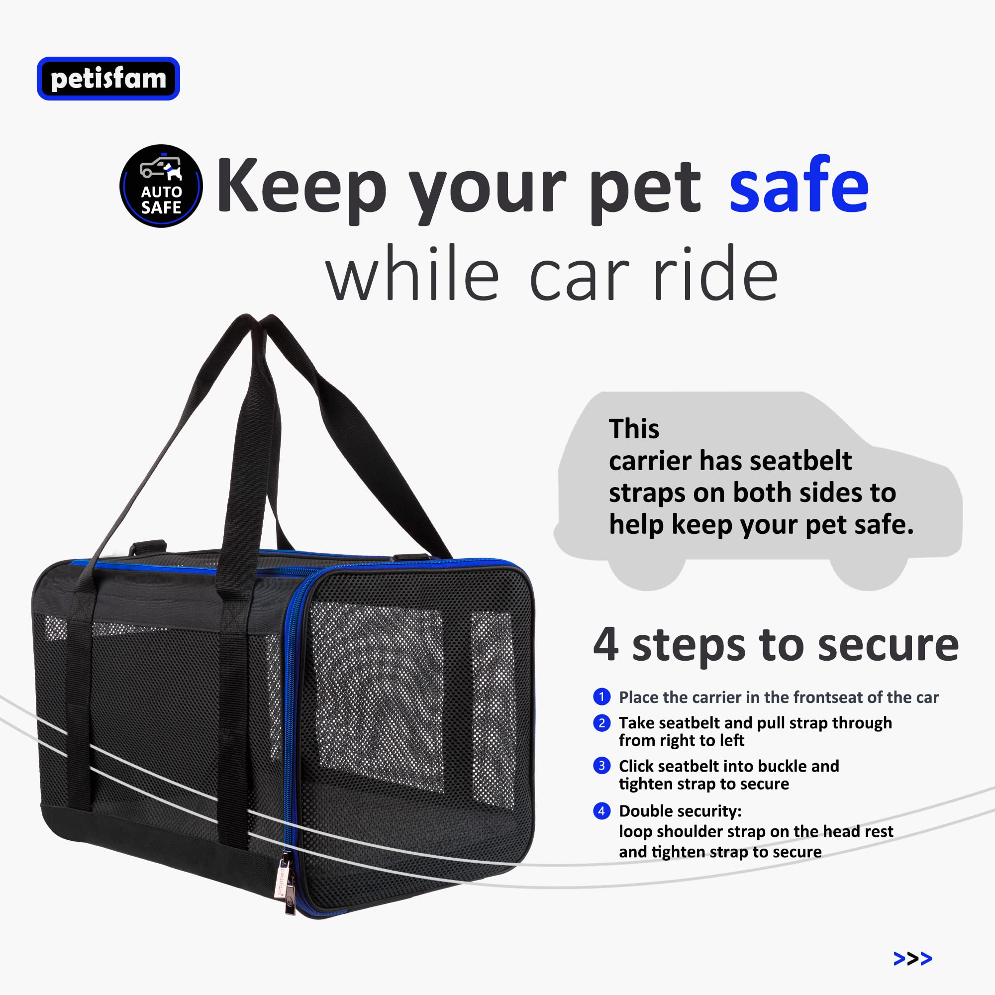 petisfam Easy Load Soft Pet Carrier end-pocket close-up reveals convenient storage