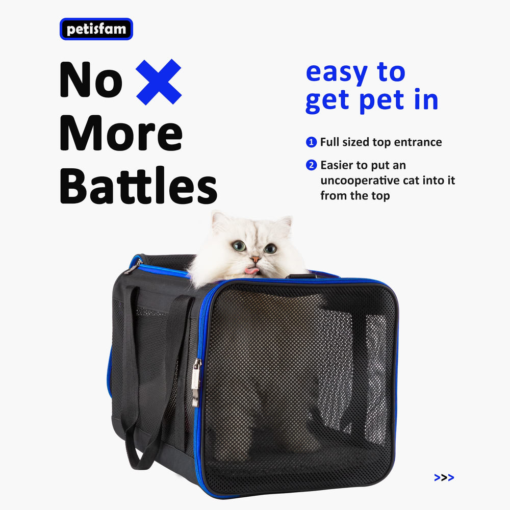 petisfam Easy Load Soft Pet Carrier top-view highlights 360° mesh for airflow