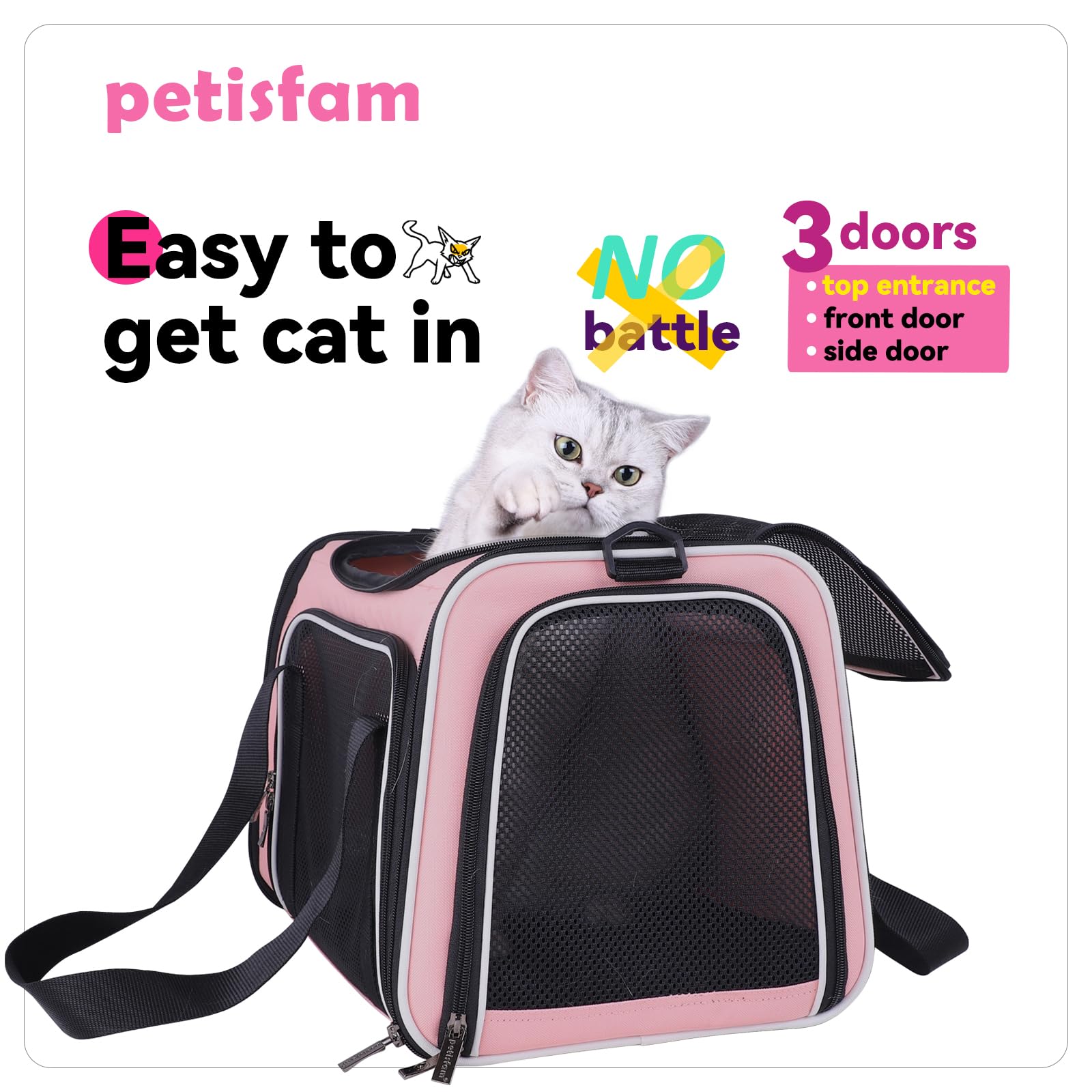 petisfam soft pet carrier mesh windows provide breathable visibility.
