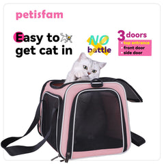 petisfam soft pet carrier mesh windows provide breathable visibility.