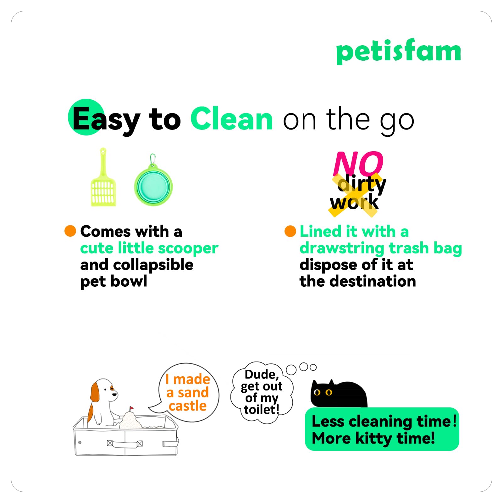Petisfam Travel Light bag-liner usage enables simple disposal
