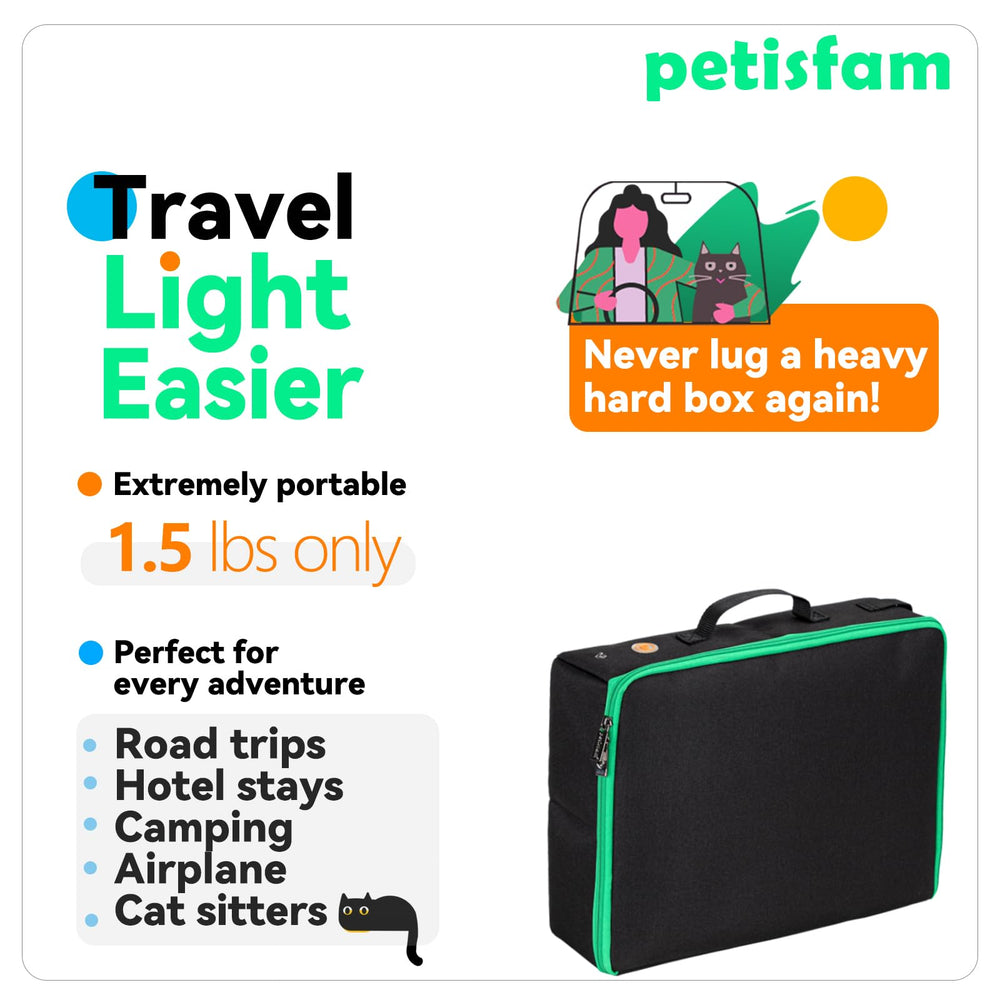 Petisfam Travel Light top view shows zip lid for odor control during travel