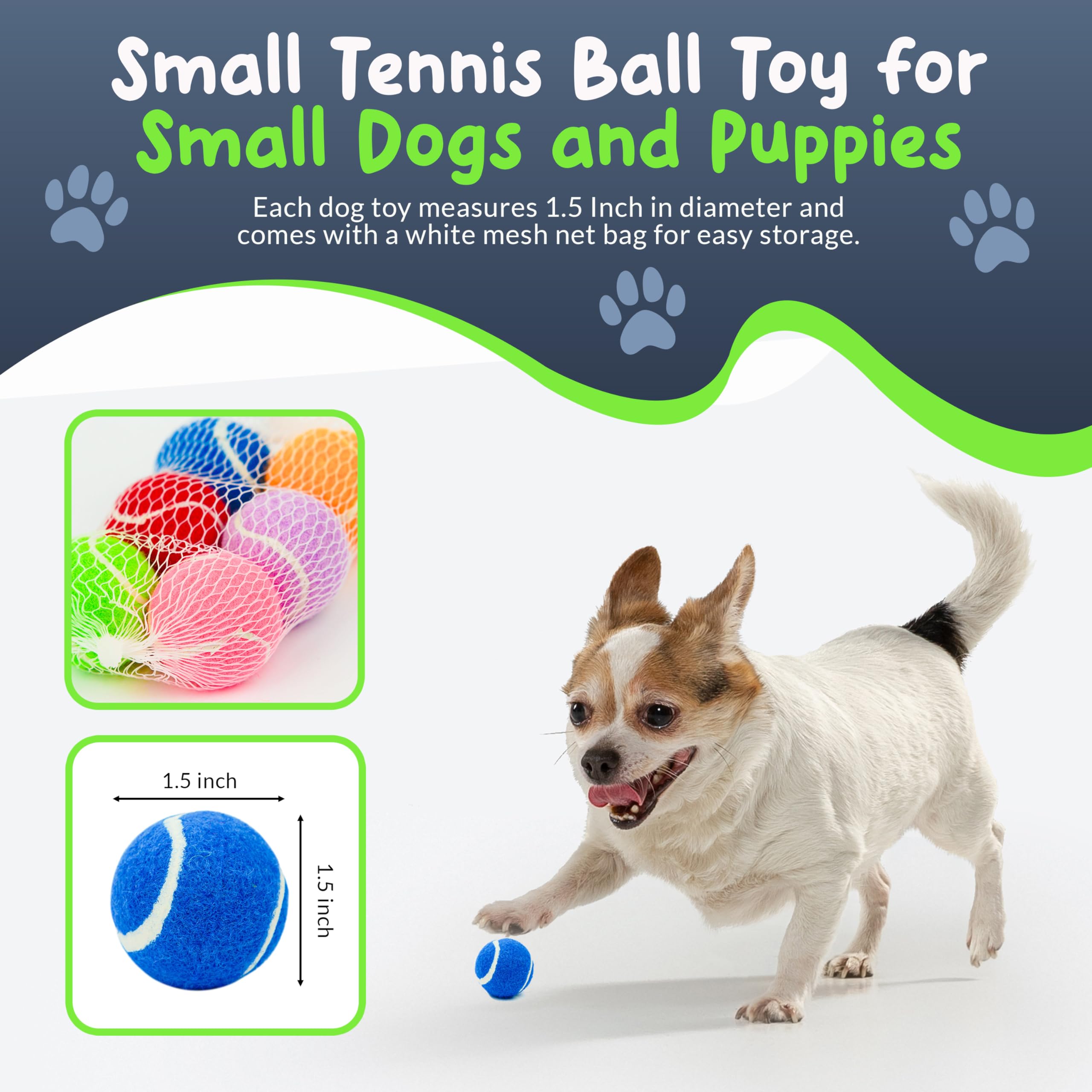Petite Paws lime green squeaky tennis ball enhances focus during puppy play