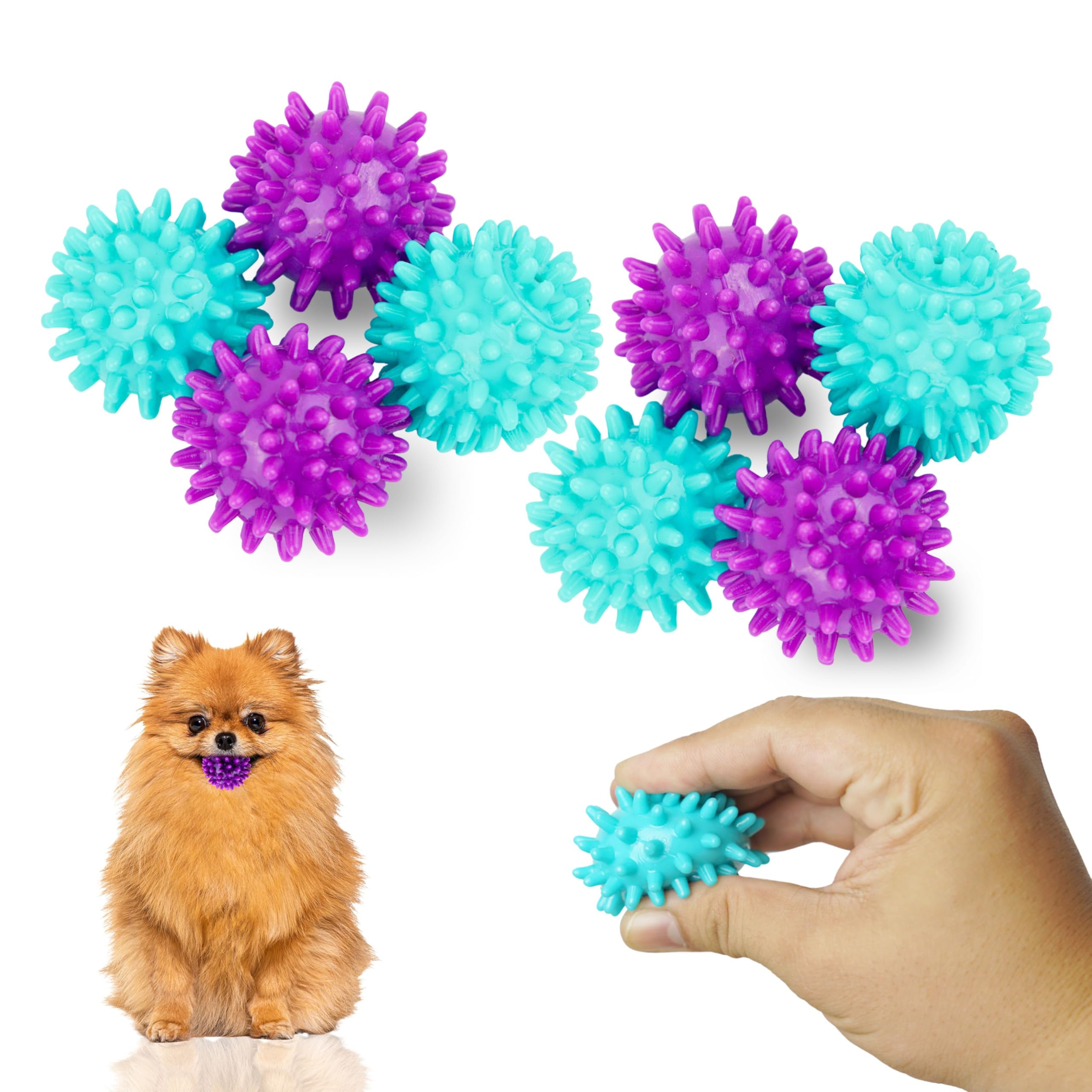 Petite Paws spiky ball 1.8 inch pack in purple-teal for playful fetch