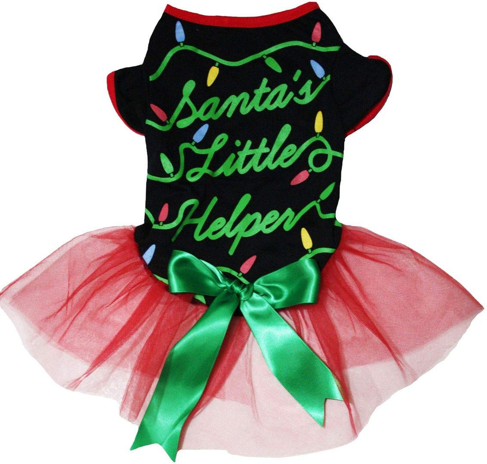 Petitebella Christmas theme puppy dress front view for Santa's Little Helper medium, ideal for festive photos