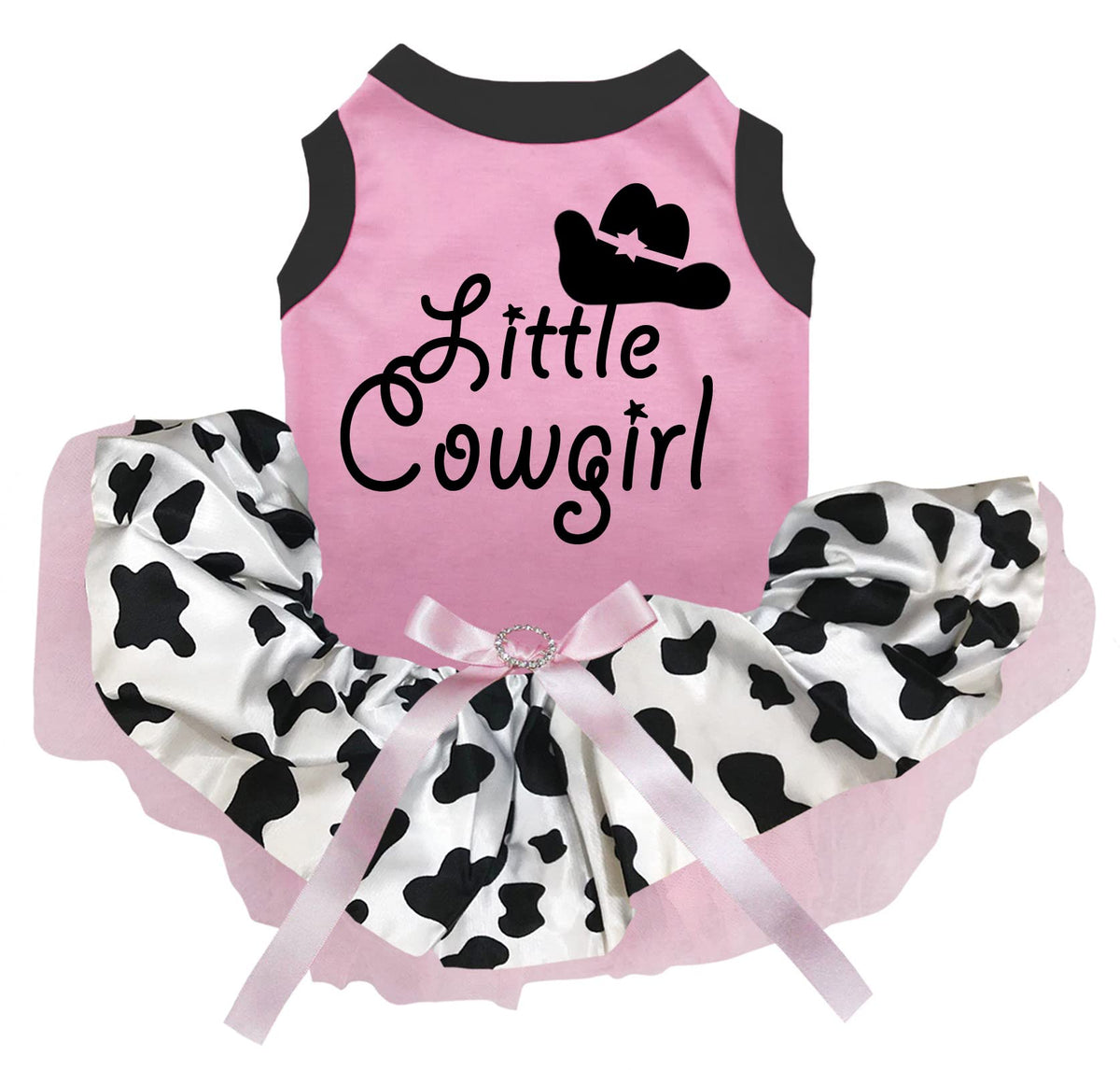 Petitebella Little Cowgirl Puppy Dress in pink cow pattern, breathable fabric for comfortable daily wear.