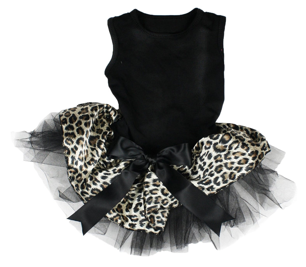 Petitebella Plain Leopard Puppy Dress in black leopard for small dogs, breathable fabric for comfortable wear
