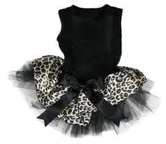 Petitebella Plain Leopard Puppy Dress in black leopard for small dogs, breathable fabric for comfortable wear