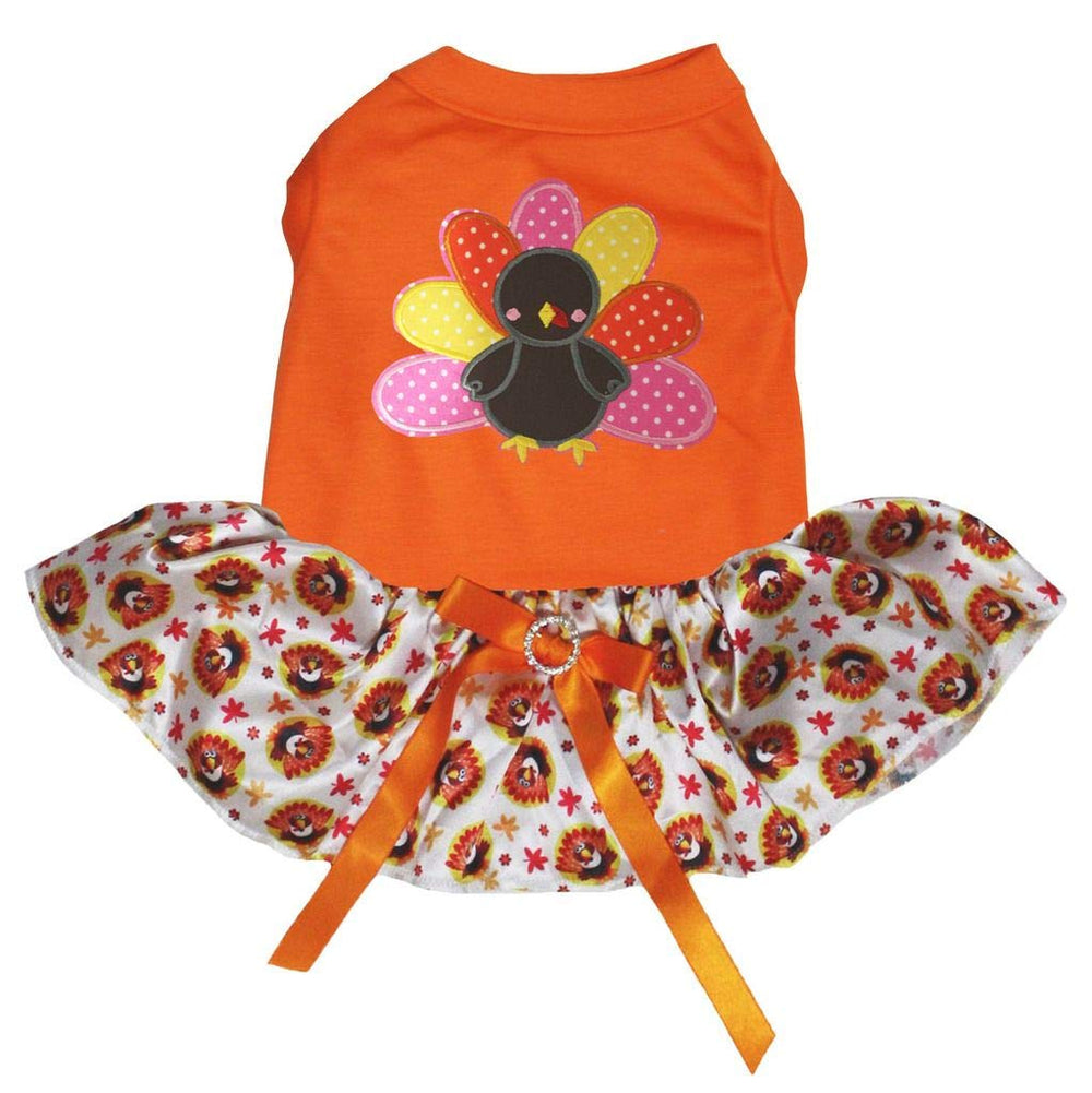 Petitebella Rainbow Turkey Dress in orange for medium dogs, ideal for cute Halloween or Thanksgiving photos.