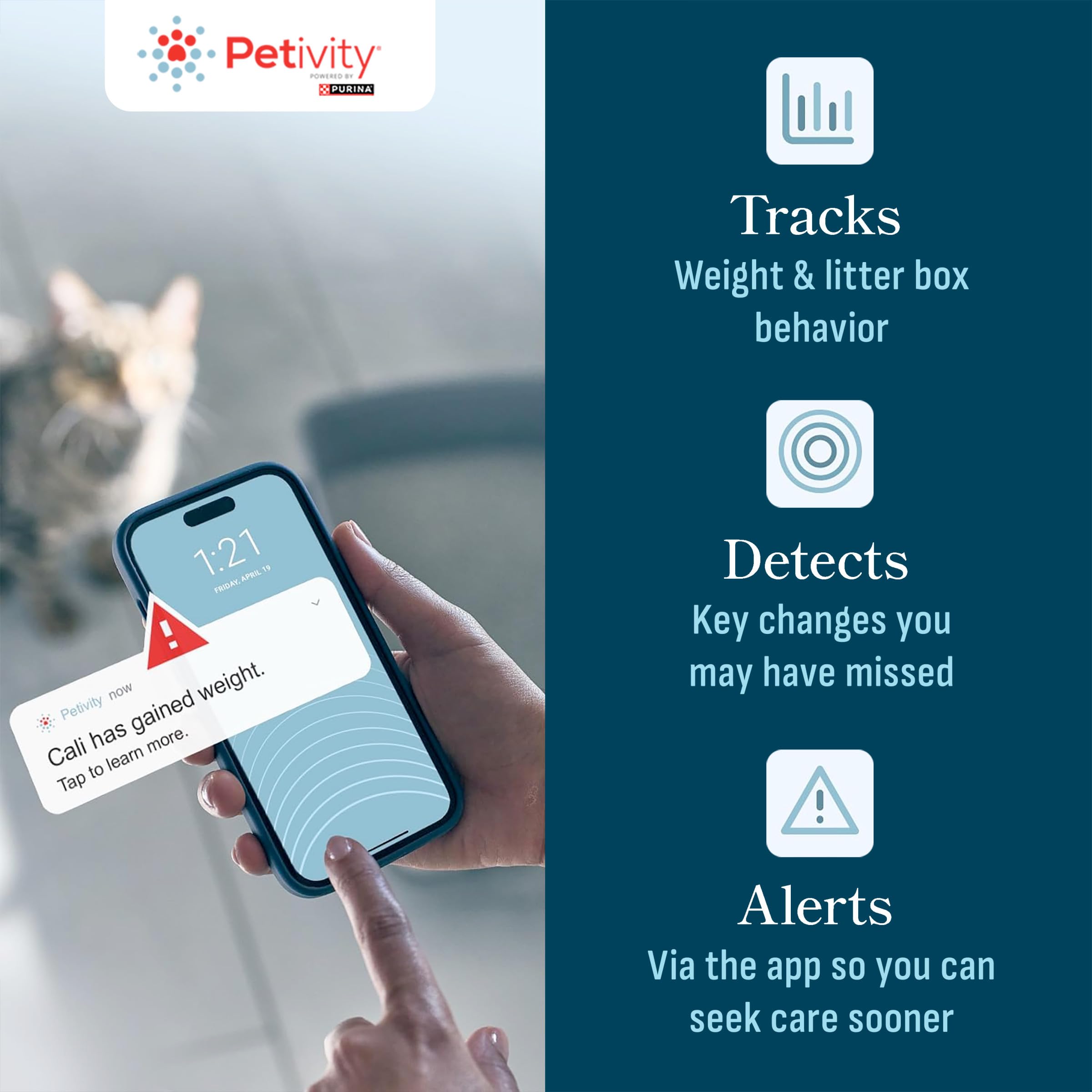 Petivity Smart Litter Box Monitor weight scale display highlights precise readings.