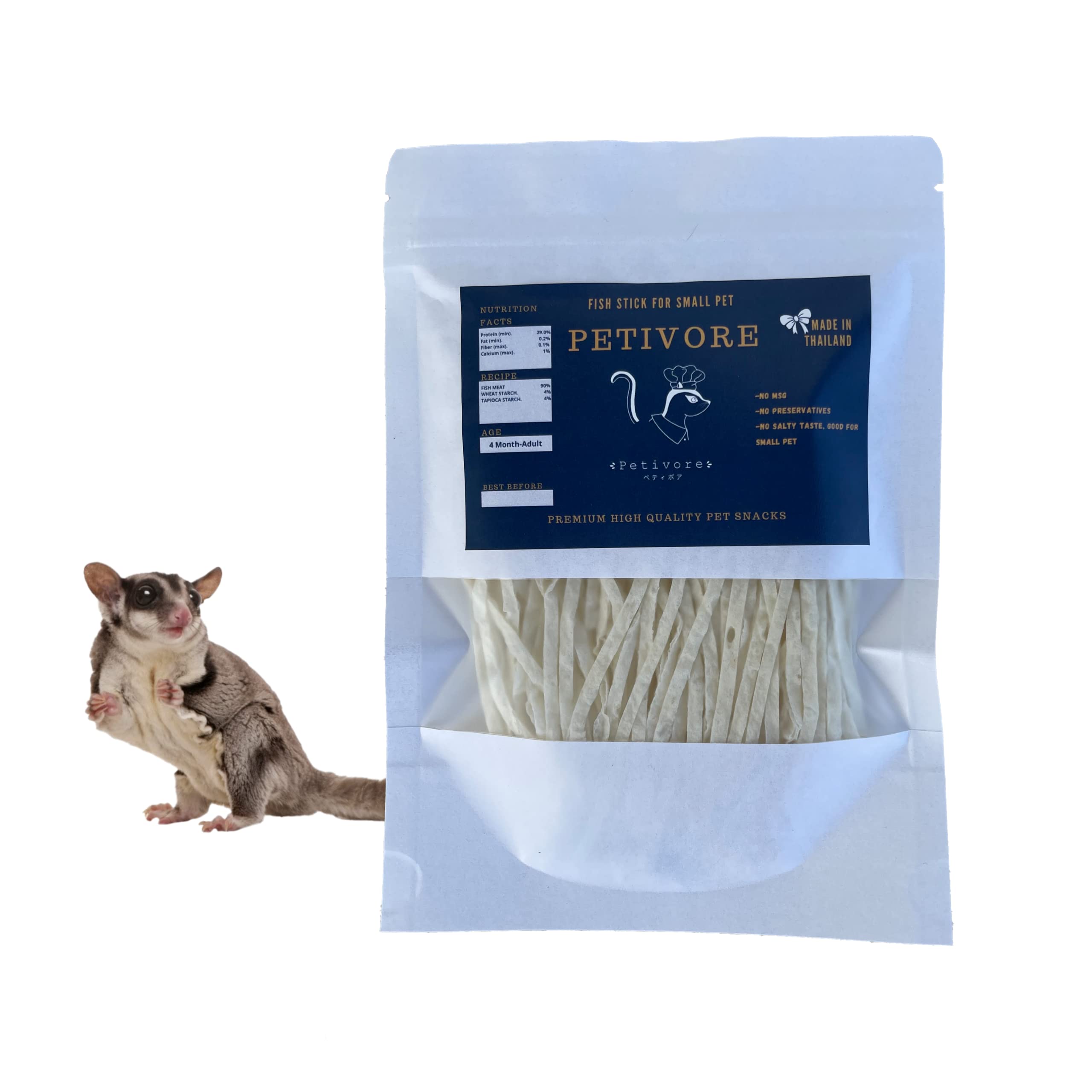 PETIVORE Premium Fish Stick packaging for sugar gliders, ideal reward.