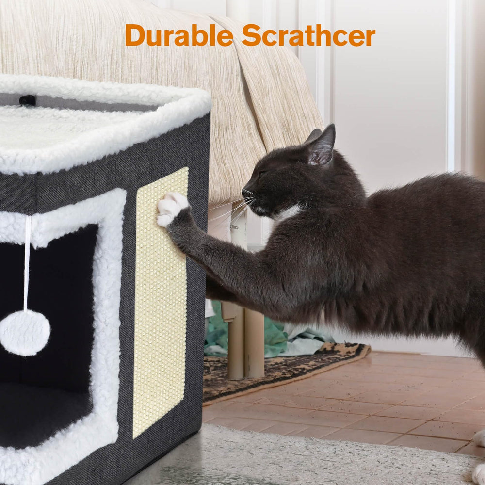 Petizer cat house in modern grey complements contemporary homes.
