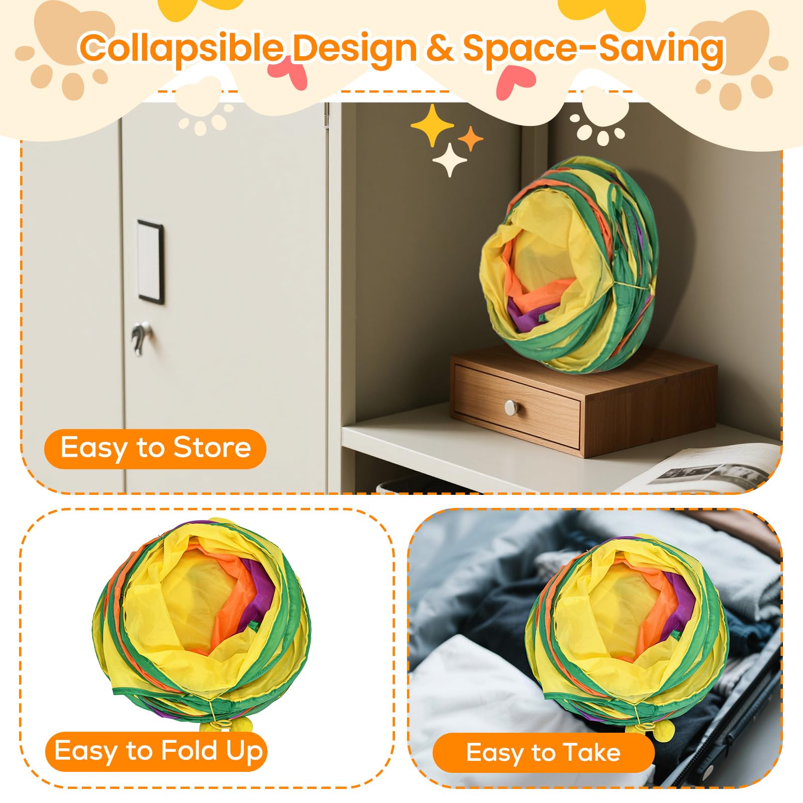 Petizer cat tunnel folded flat for easy travel and storage