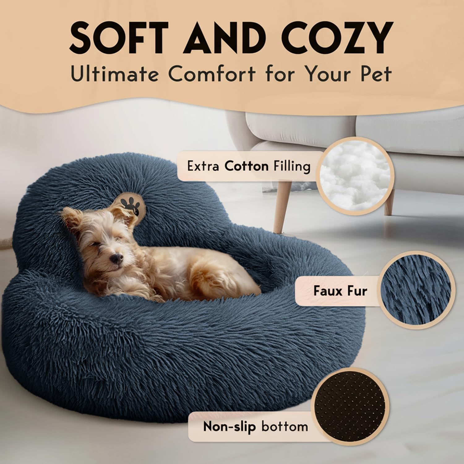 PET JETT Donut Bed with support pillow image underscores head and neck comfort.