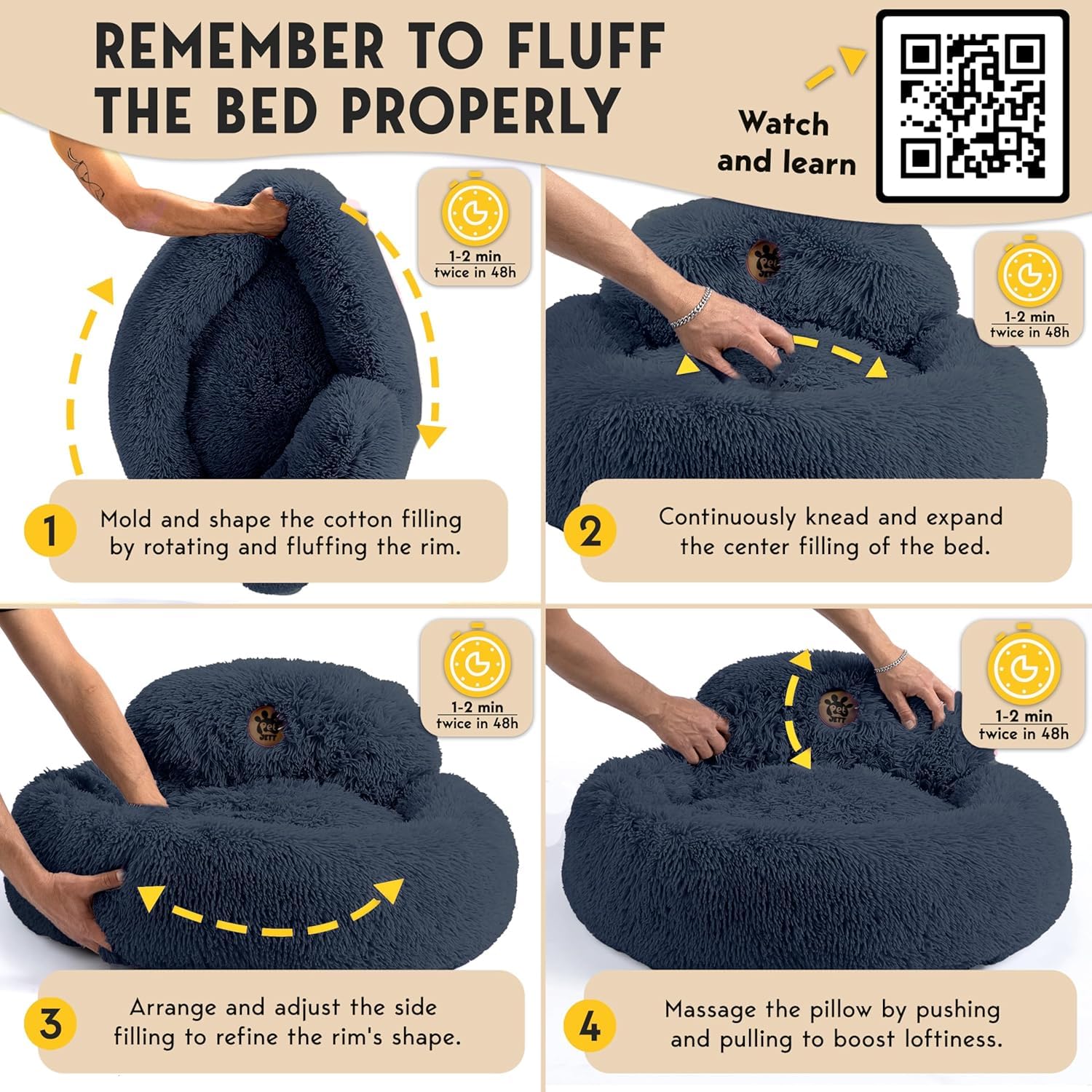 PetJett dog bed with integrated support pillow for neck comfort