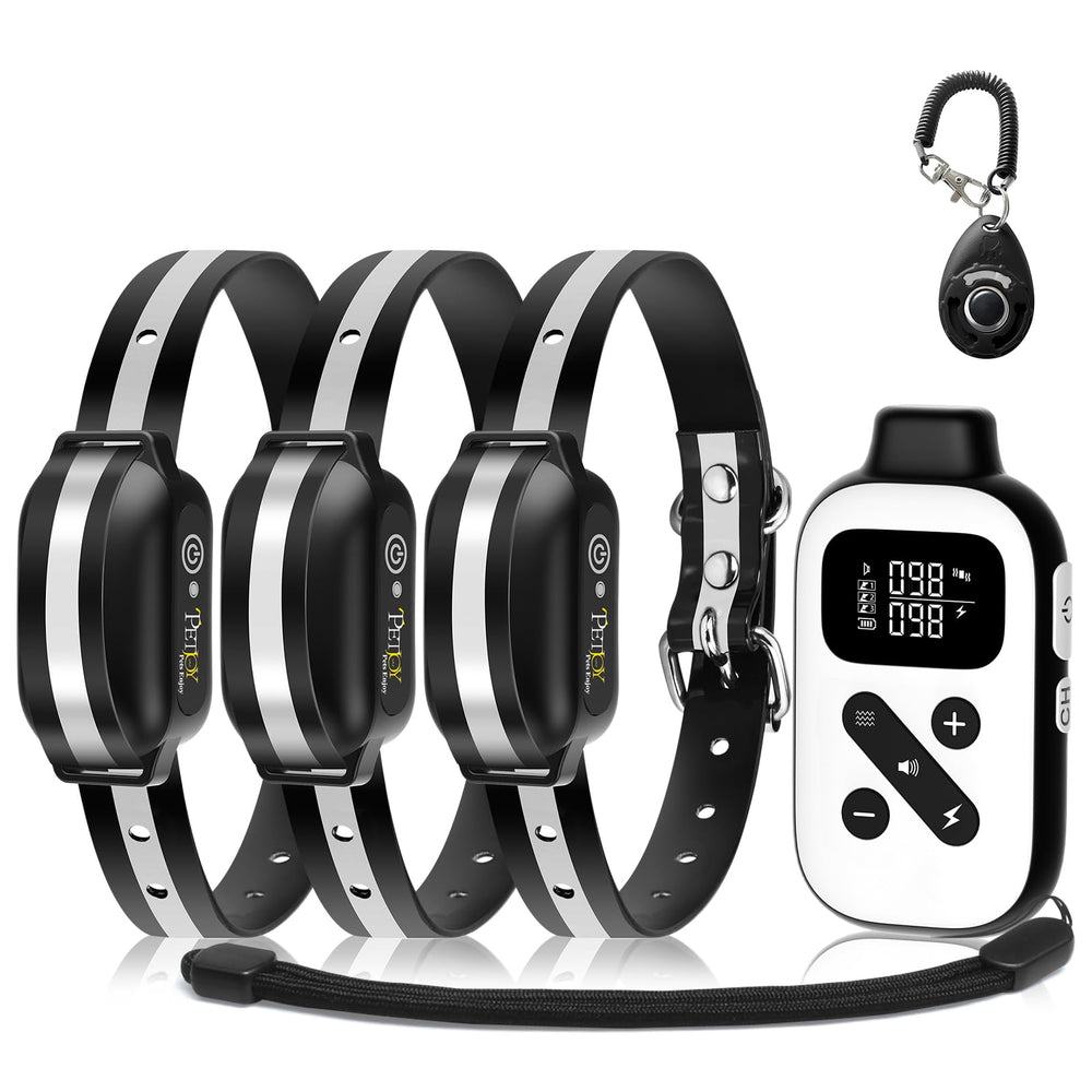 PetJoy 3 Dog Shock Collar for Large Dogs front view showing three-dog training control.