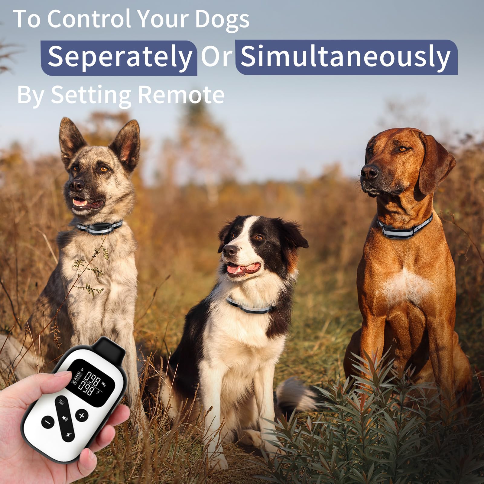 PetJoy 3 Dog Shock Collar remote control in hand highlighting long-range training.
