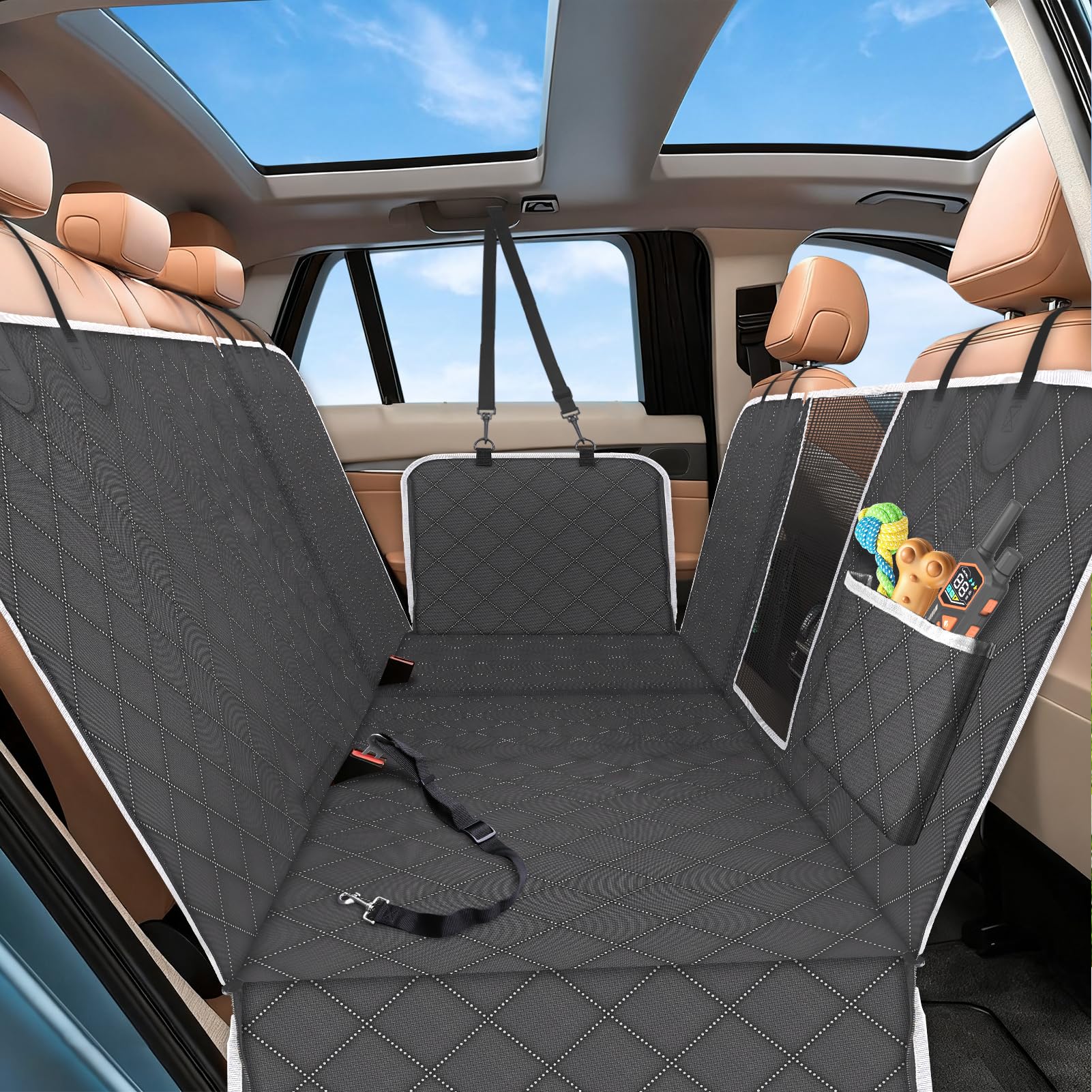 PetJoy five-in-one hammock design protects back seat during road trips with secure, versatile coverage