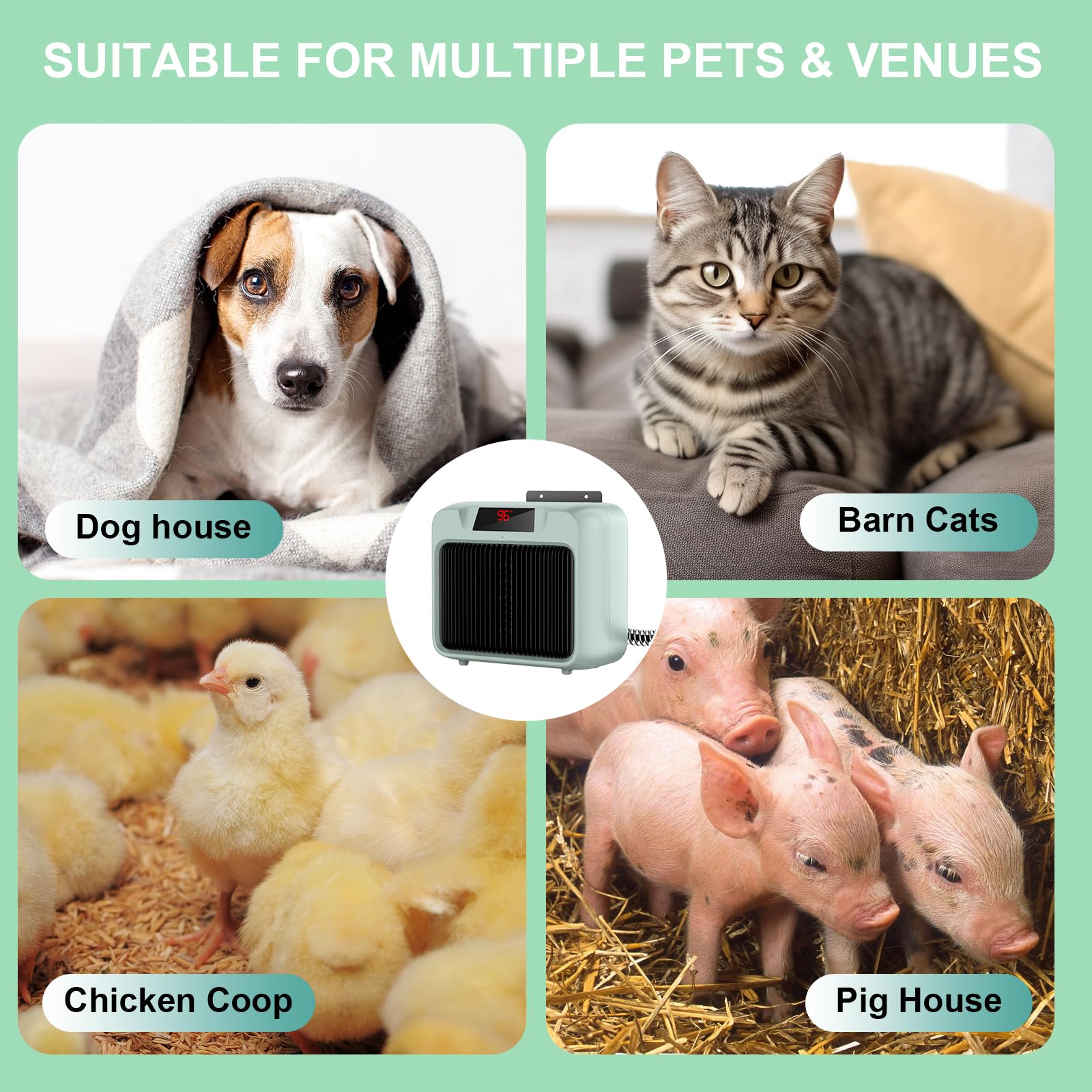 PetJoyAdd versatile heater ideal for dog houses, chicken coops, and rabbit hutches.