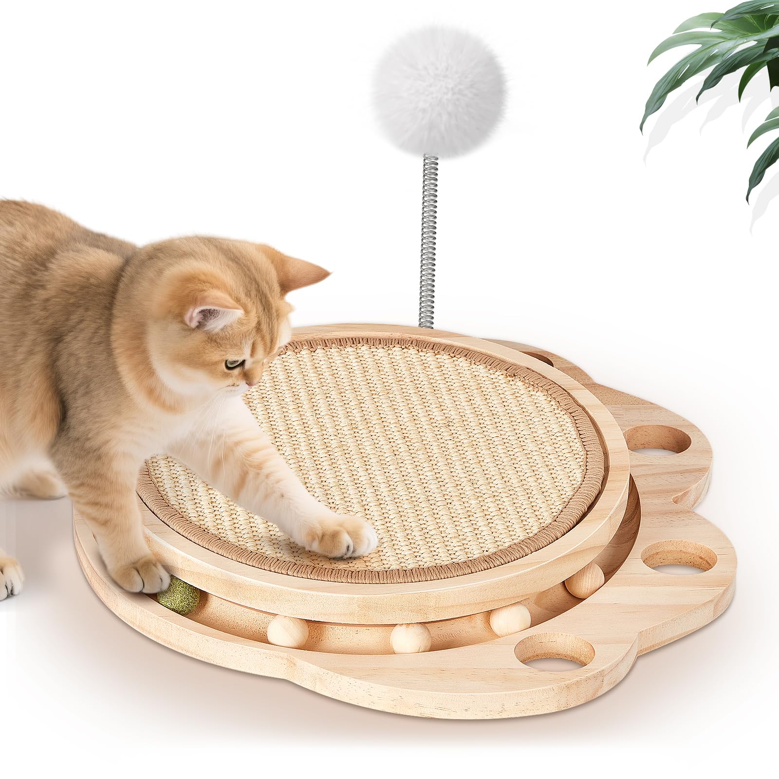 Petjoyi cat scratcher with natural sisal pad inviting scratching and paw care