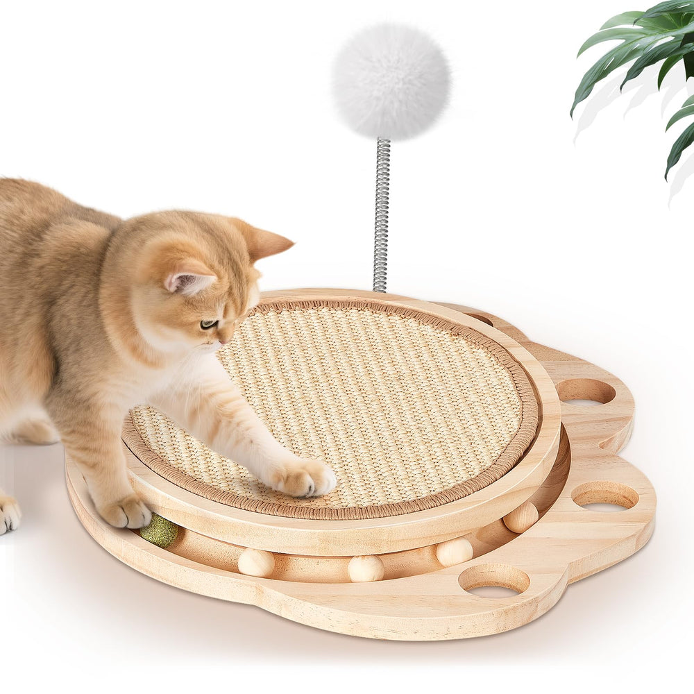 Petjoyi cat scratcher with natural sisal pad inviting scratching and paw care