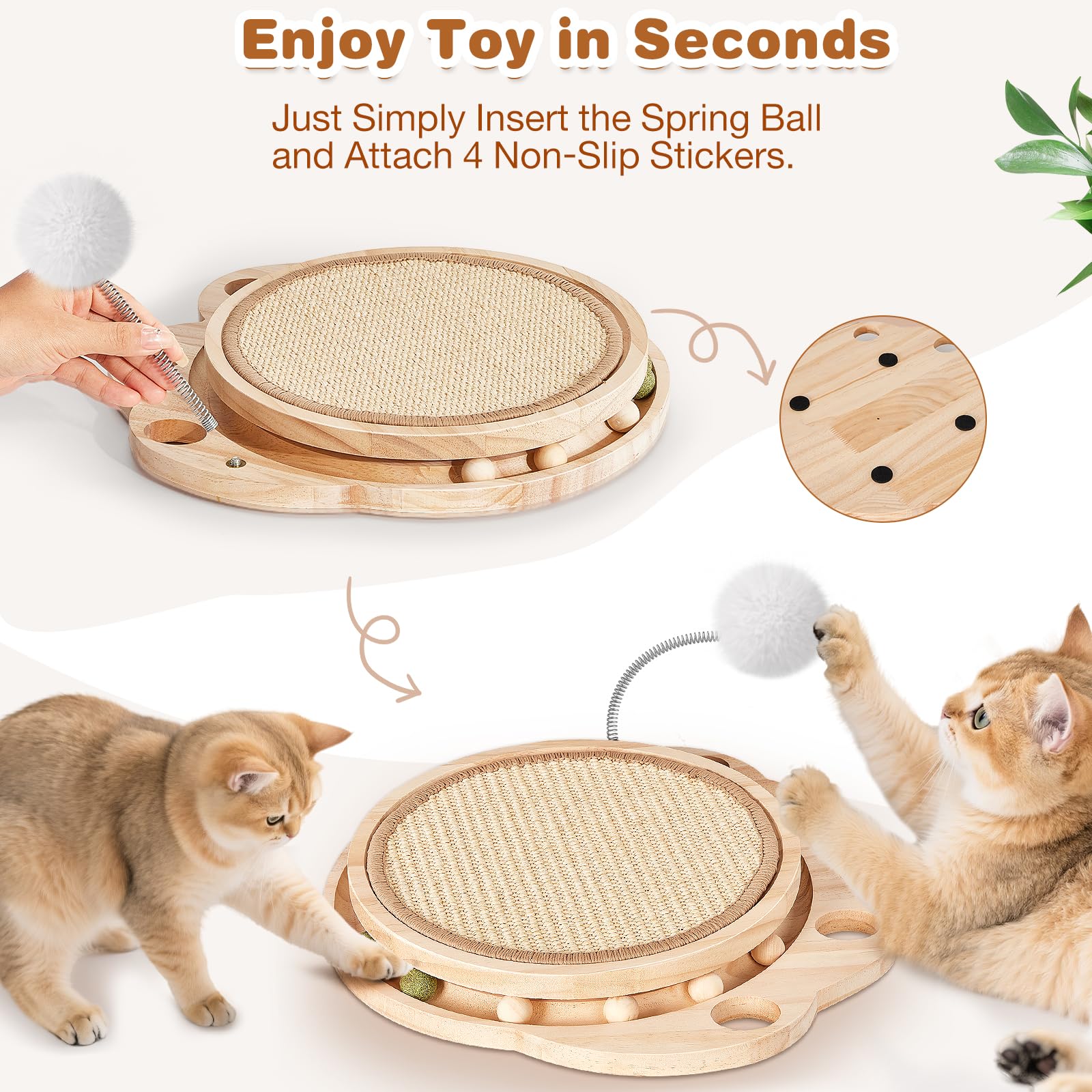 Petjoyi cat scratcher sturdy wood base providing stability