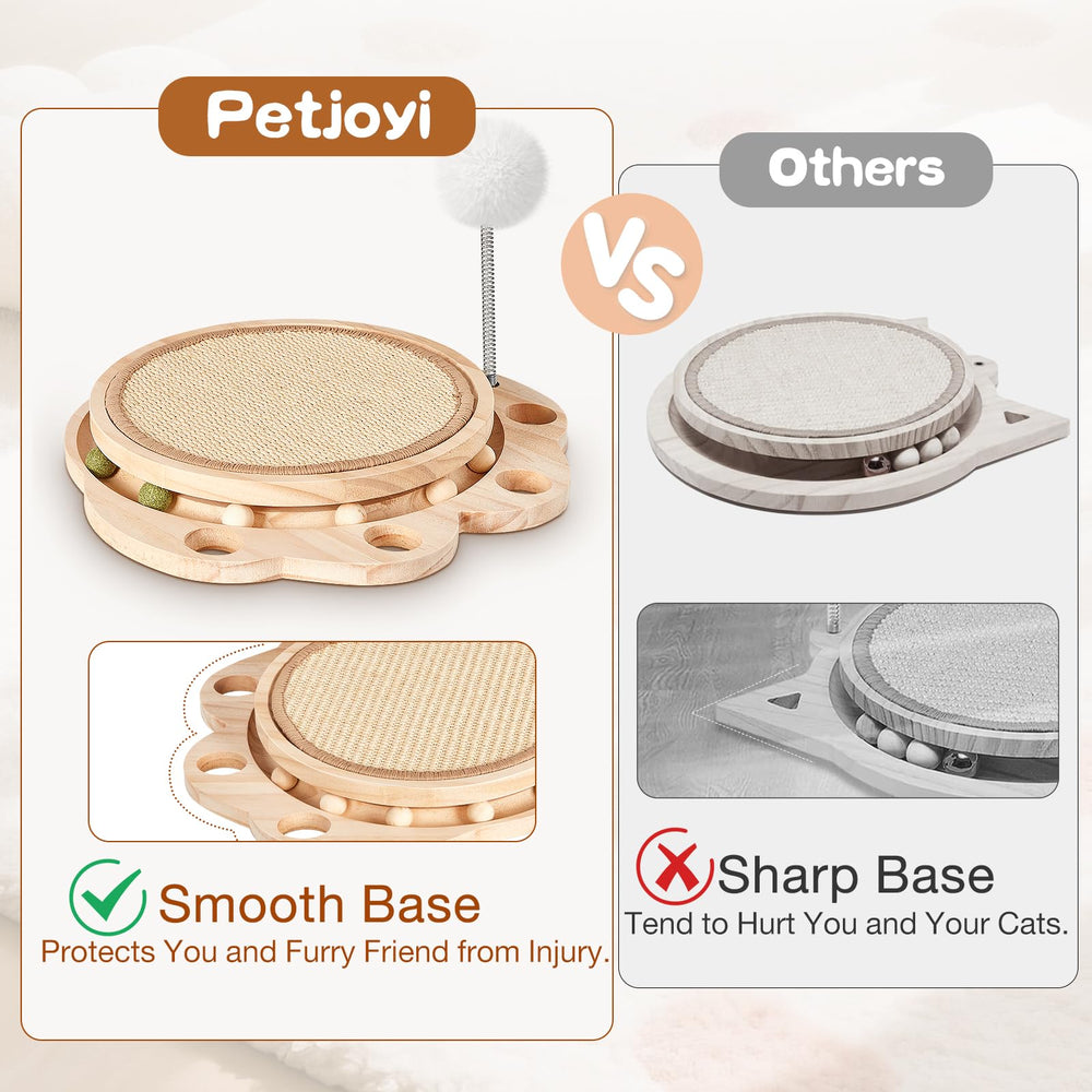 Petjoyi cat scratcher wooden balls visible on the track
