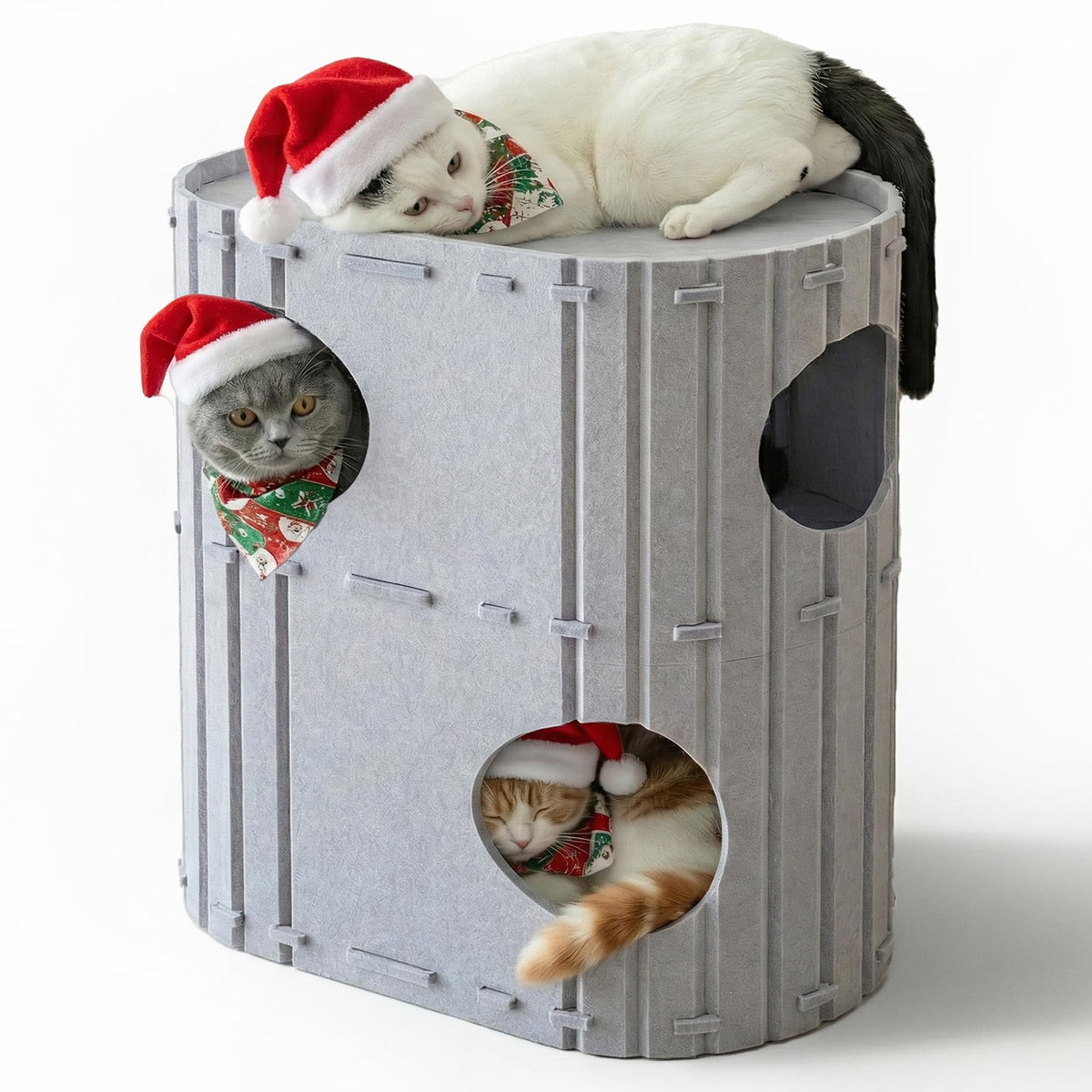 PETKARAY 2-Story Cat House front view shows durable felt for multi-cat comfort