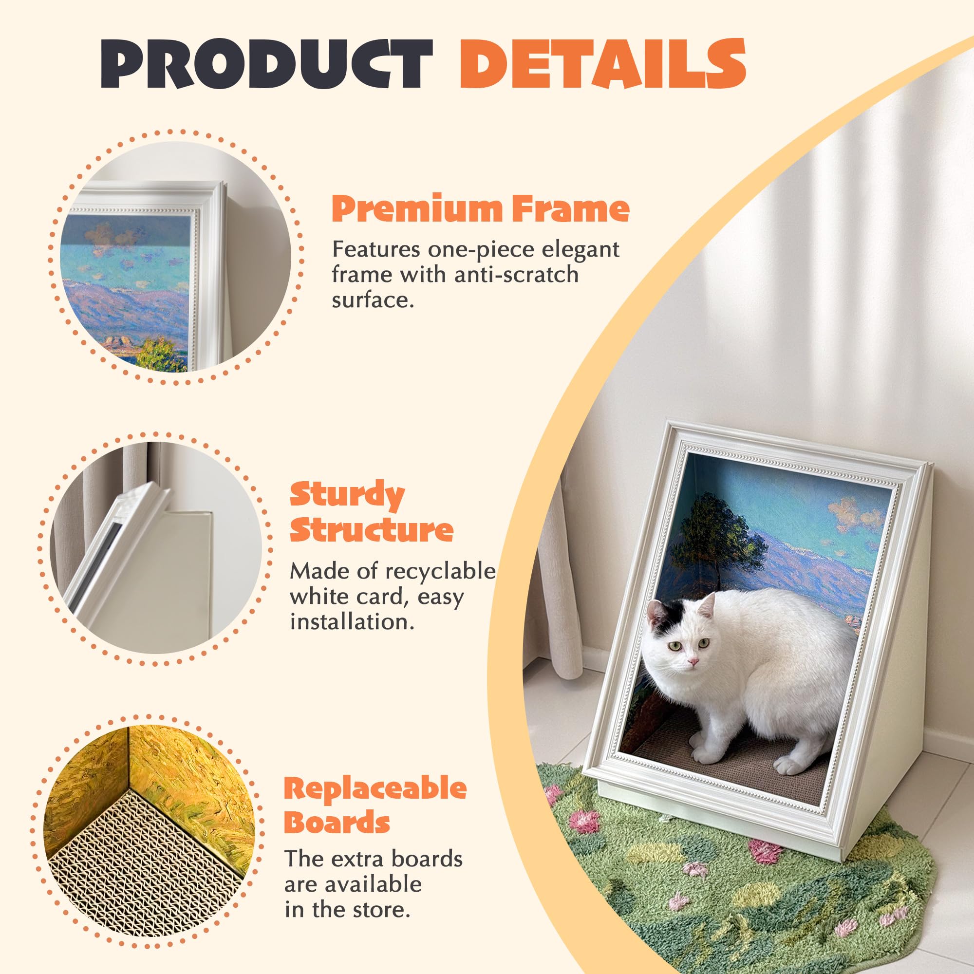 PETKARAY anti-scratch-frame-surface protects home furniture while satisfying feline scratching instincts.