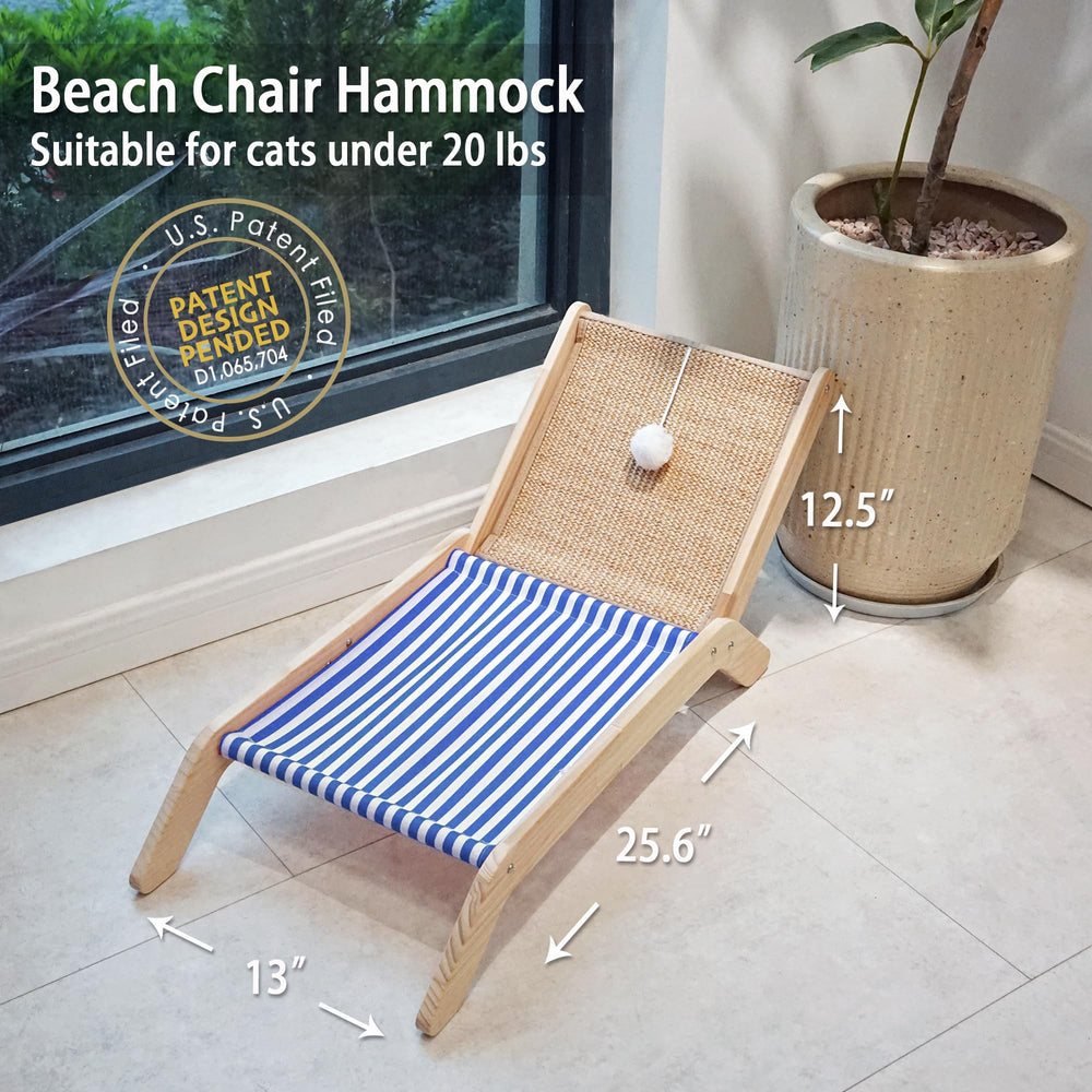 PETKARAY Beach Chair Cat Hammock with sisal scratcher demonstrates durable play.