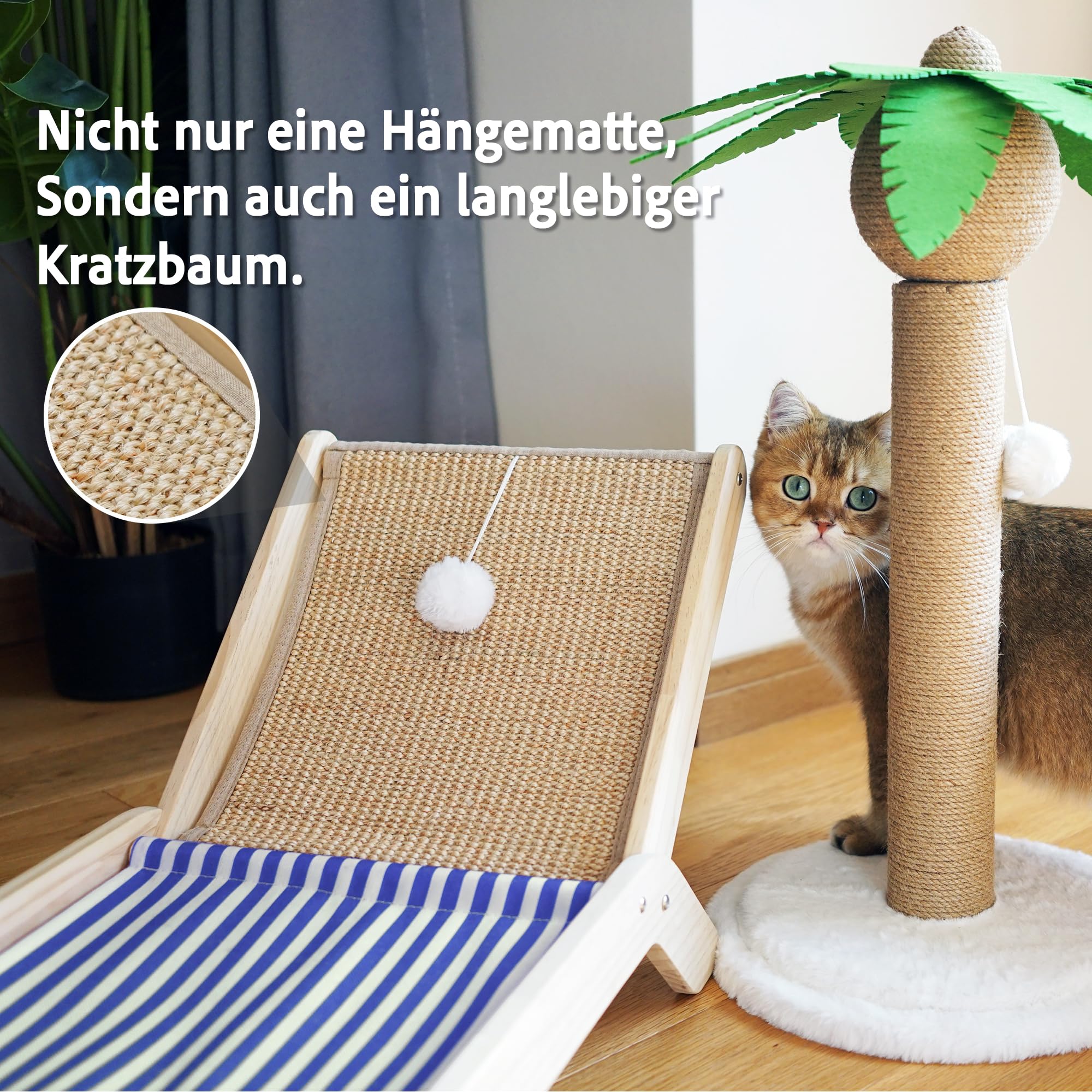 PETKARAY Beach Chair Cat Hammock includes toy ball for interactive lounging.