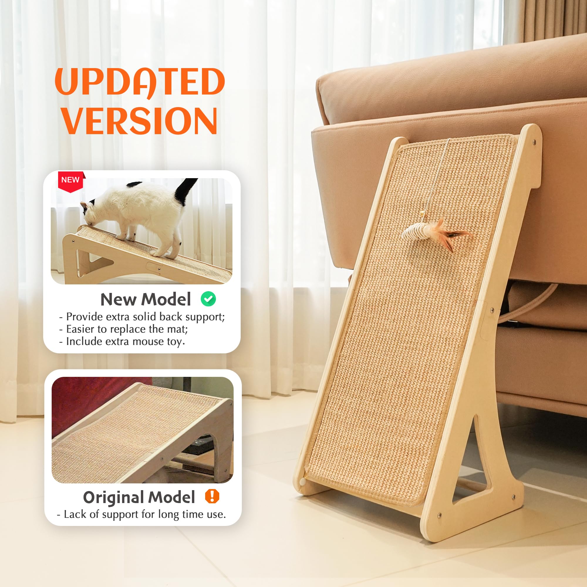 Petkaray cat scratcher shows a 20-degree ramp angle for comfortable scratching.
