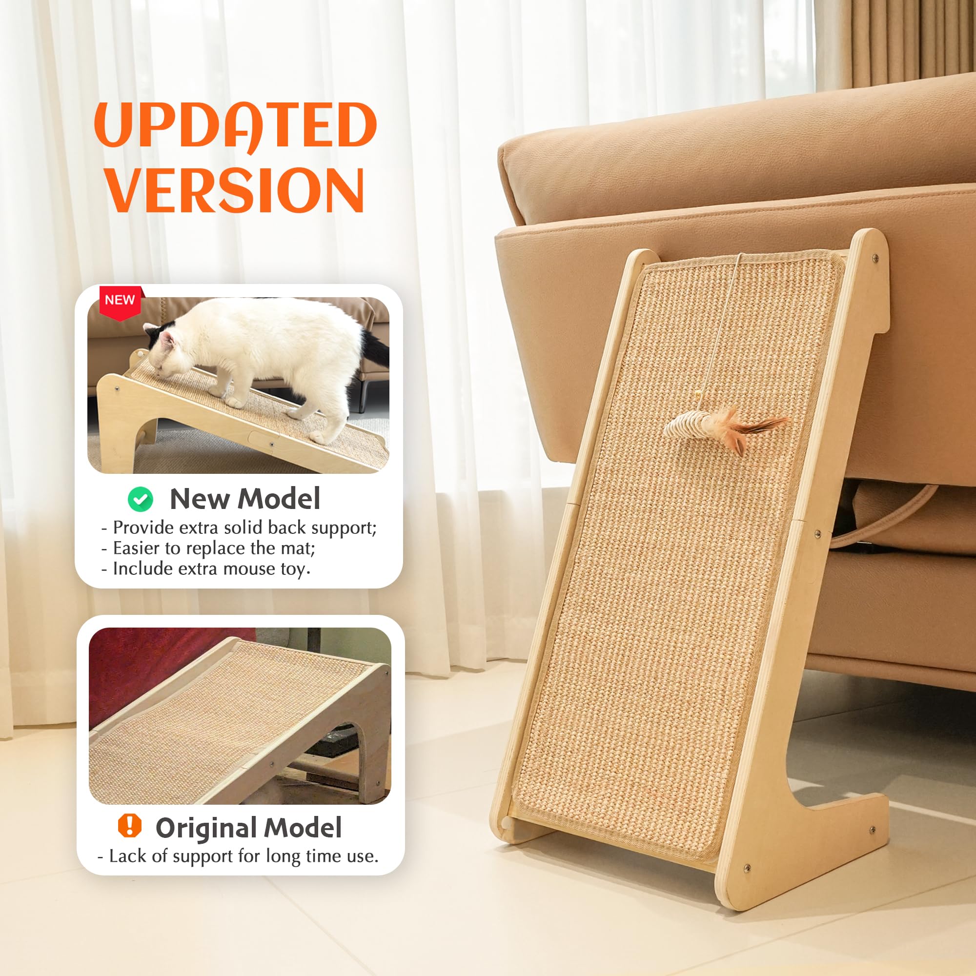 PETKARAY cat sisal scratcher ramp wall-mount saves space