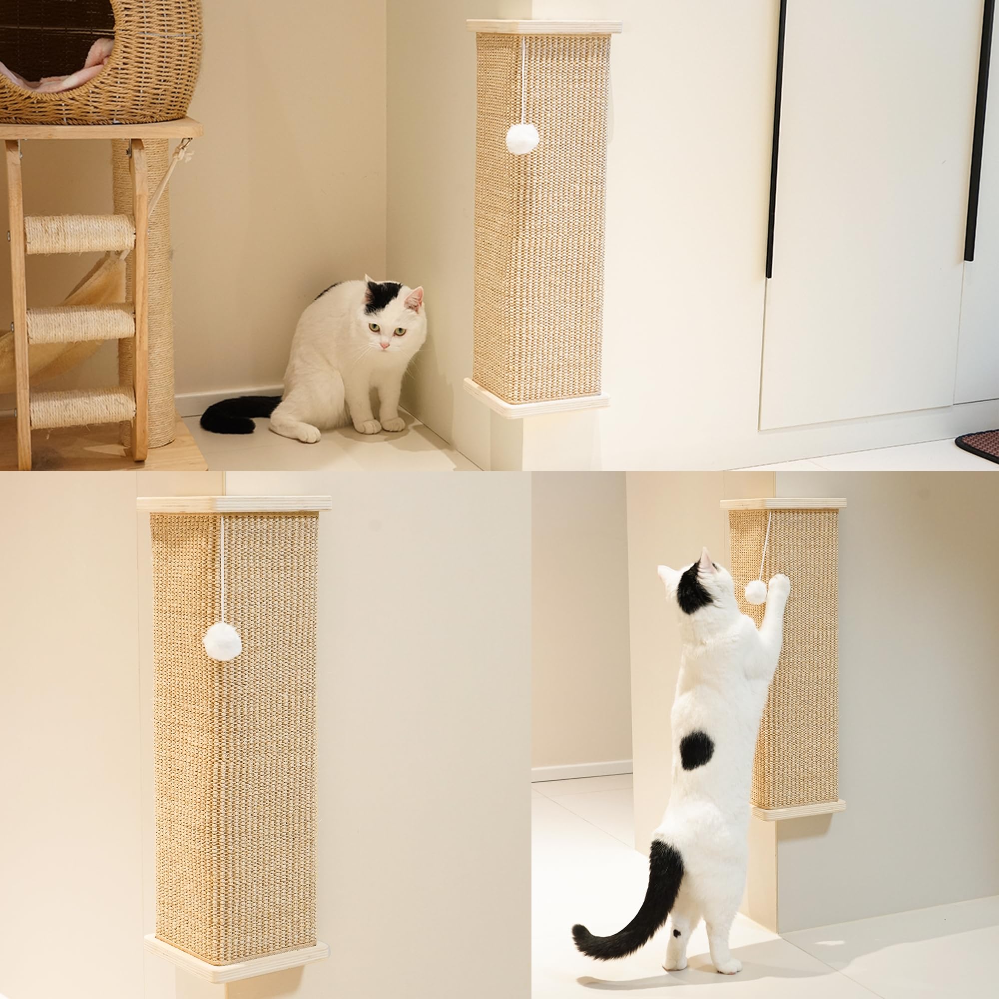 PETKARAY closeup-sisal-texture-and-toy-ball highlights natural fiber and play feature.