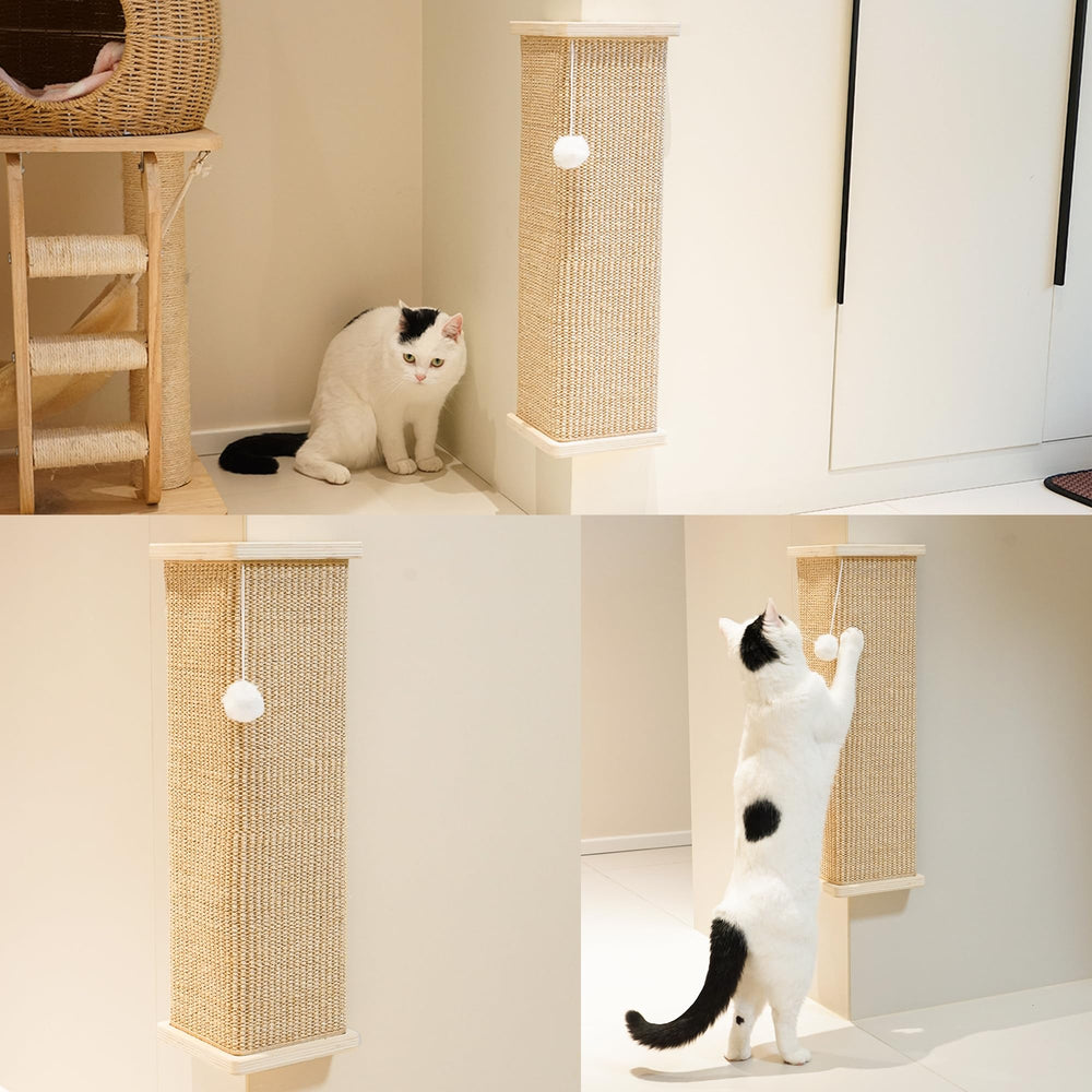 PETKARAY closeup-sisal-texture-and-toy-ball highlights natural fiber and play feature.