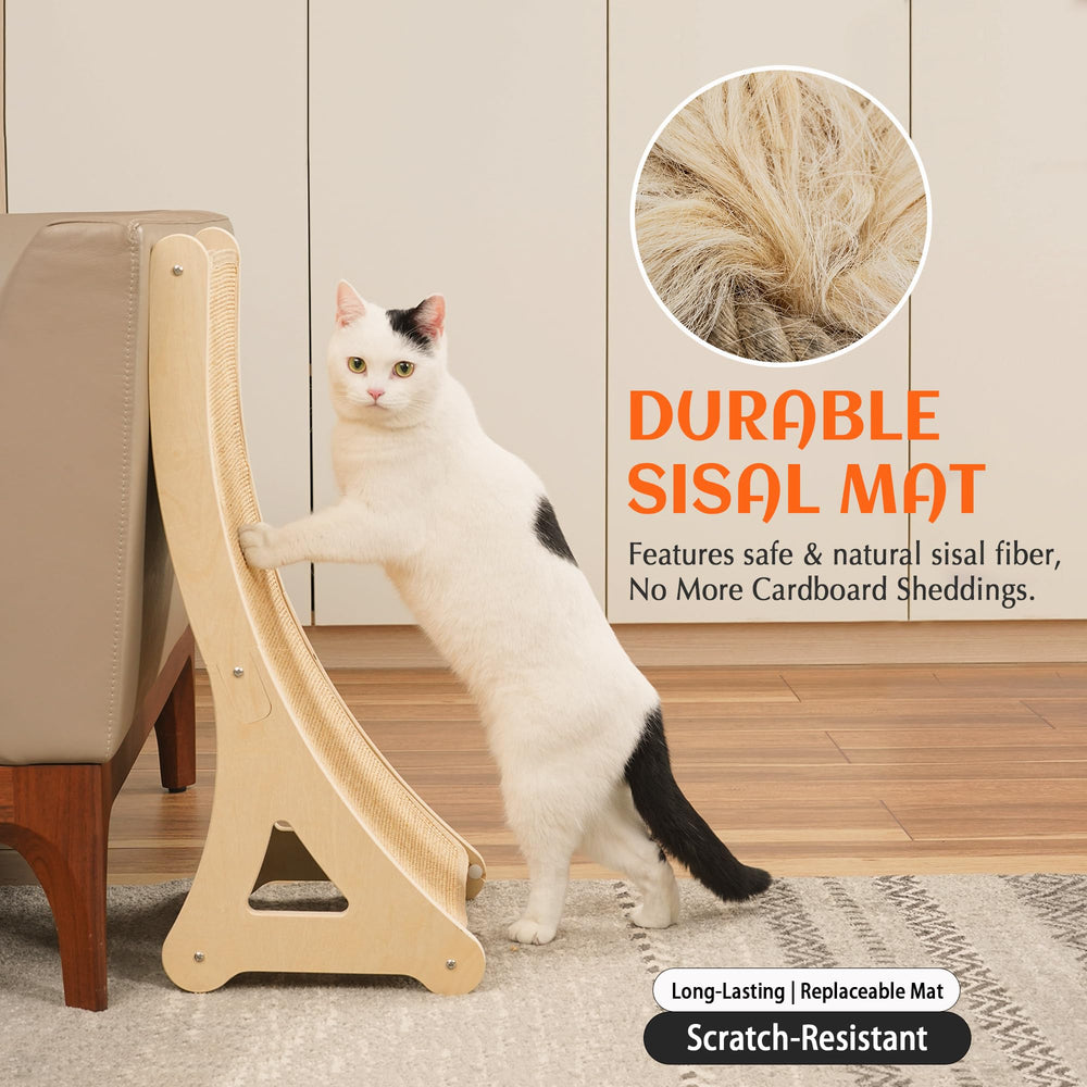PETKARAY curved scratcher wooden frame demonstrates sturdy construction and stability