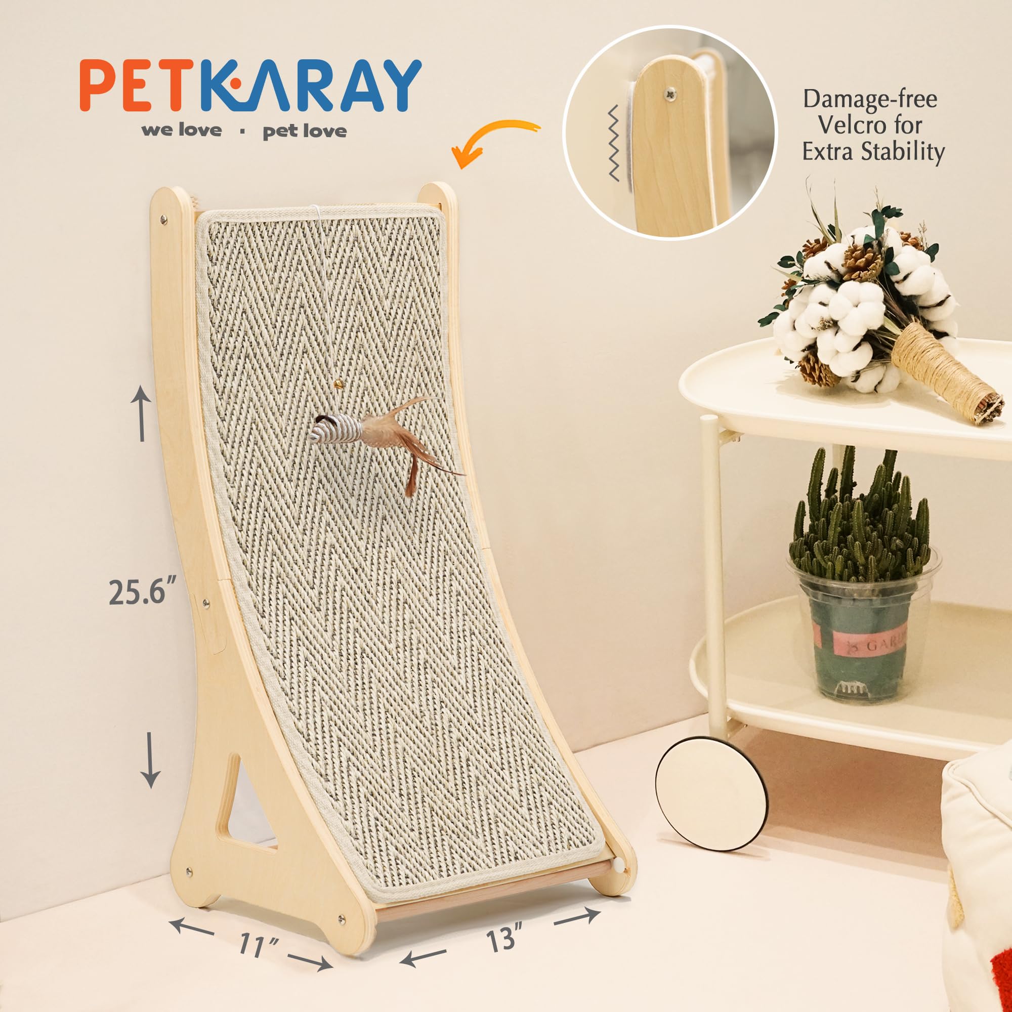 PETKARAY curved scratcher placed in a living room to protect furniture