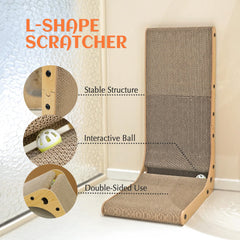 PETKARAY l-shape-scratcher horizontal mode captured near sofa for furniture protection.