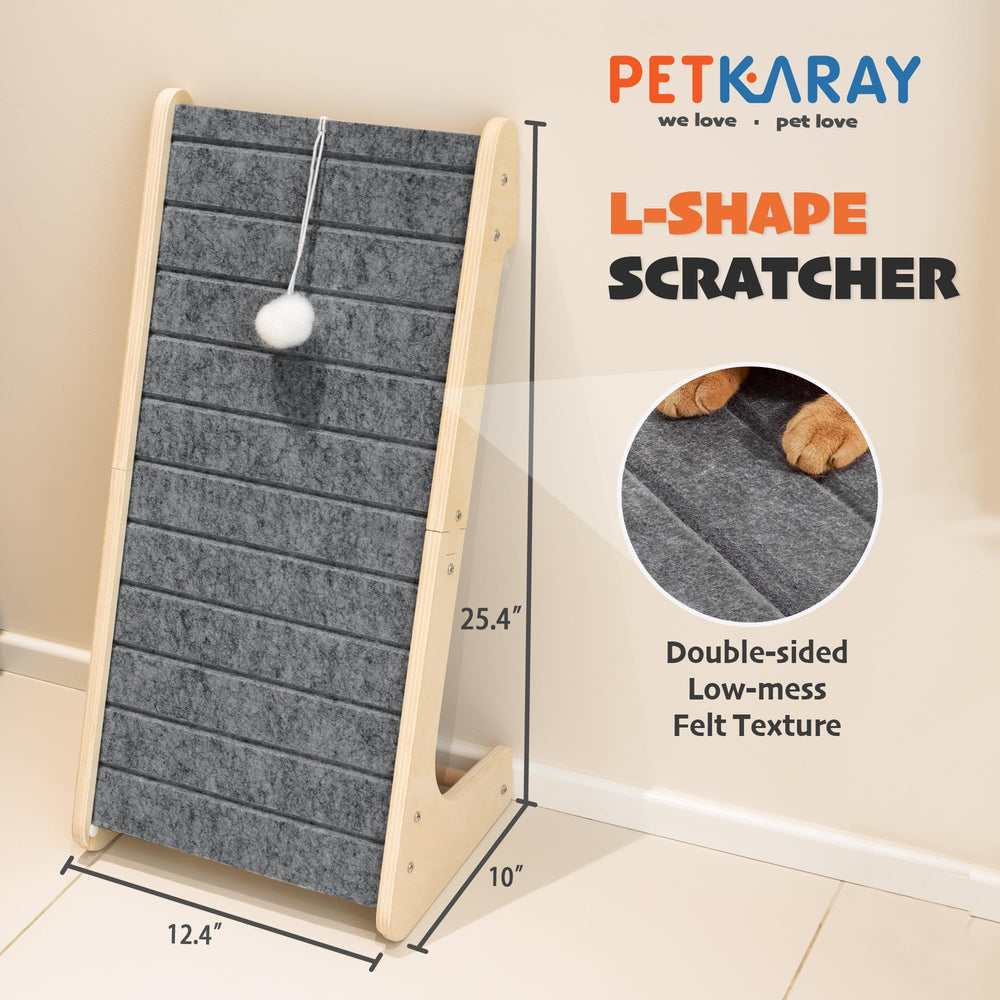 PETKARAY L-shaped scratcher pad mounted against a wall saves space.