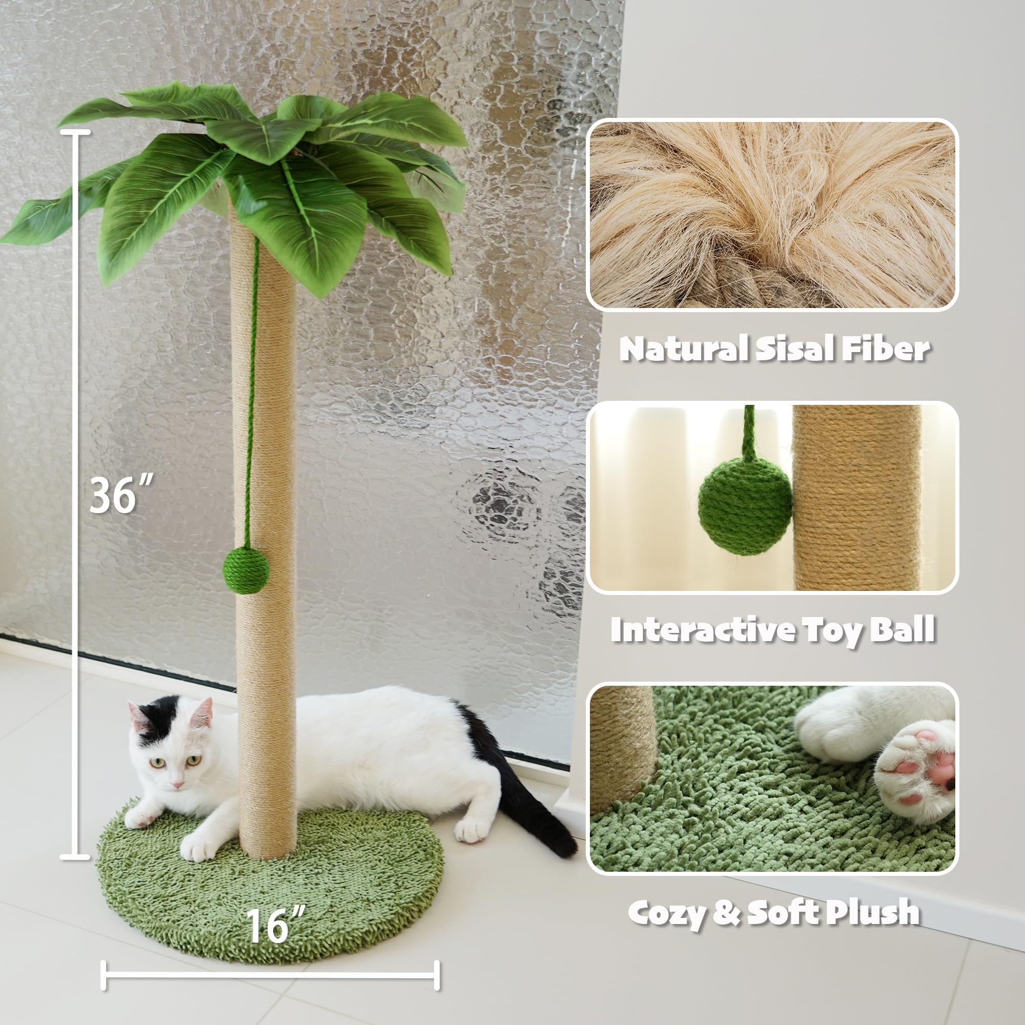 PETKARAY natural sisal rope with toy ball encourages scratching and play