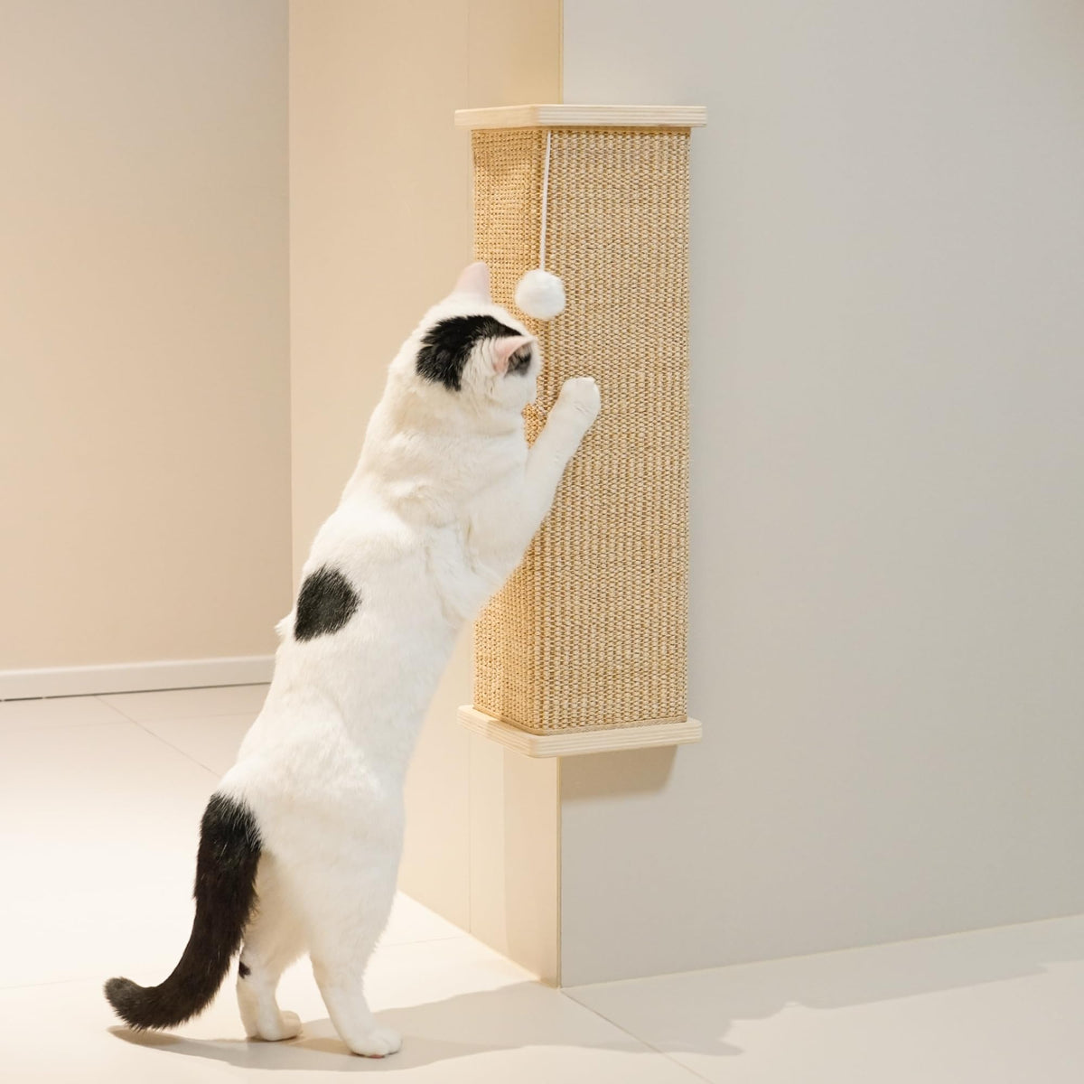PETKARAY sisal corner cat-scratcher-22inch-wall-mounted offers space-saving scratch space for indoor cats.