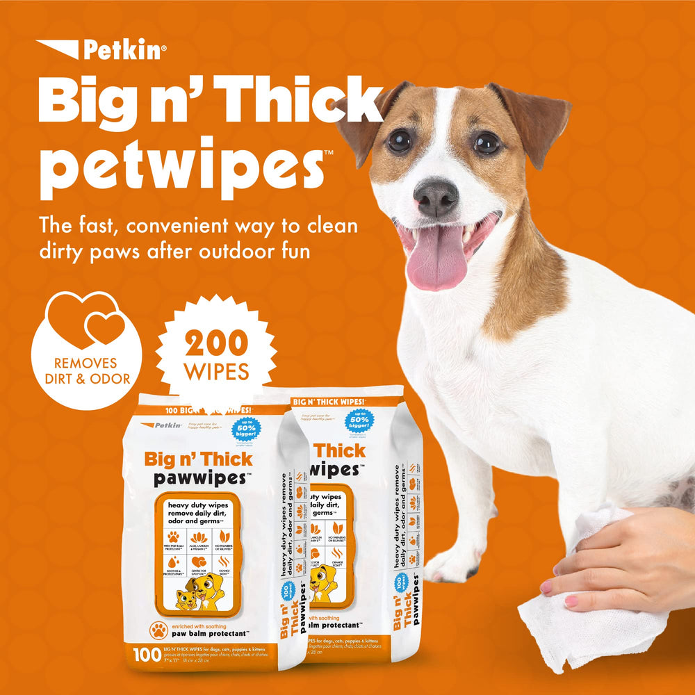 Petkin Big N' Thick paw wipes display highlights value and ready-to-use after muddy walks
