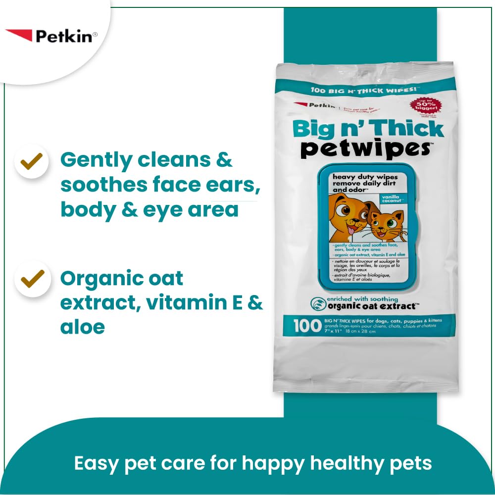 Toallitas Petkin Big N' Thick para uso diario en el pelaje de mascotas