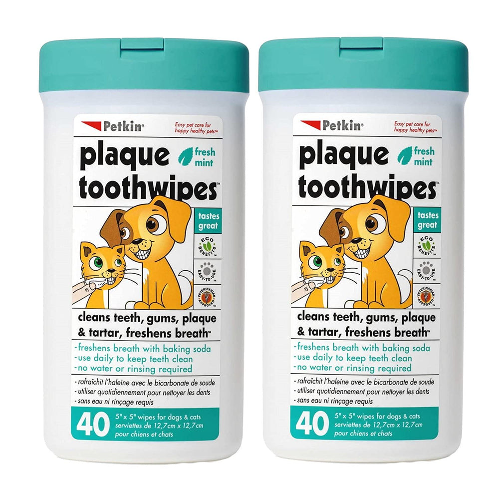 Petkin dental wipes Fresh Mint packaging, two 40-wipe packs for convenient daily dental care.