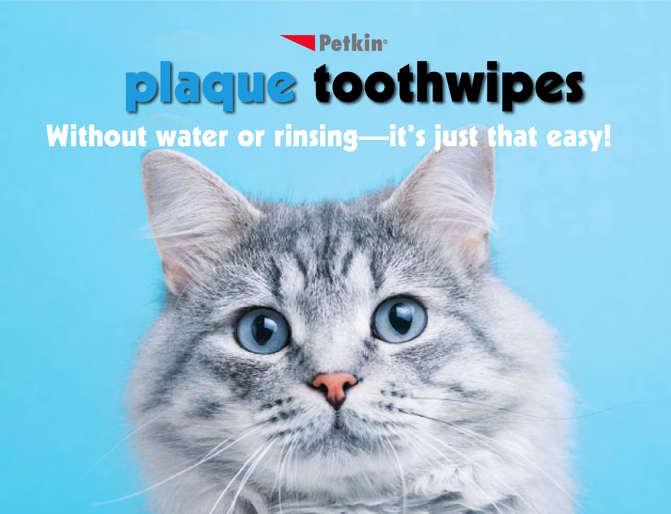 Petkin dental wipes demonstrating no water needed during use.
