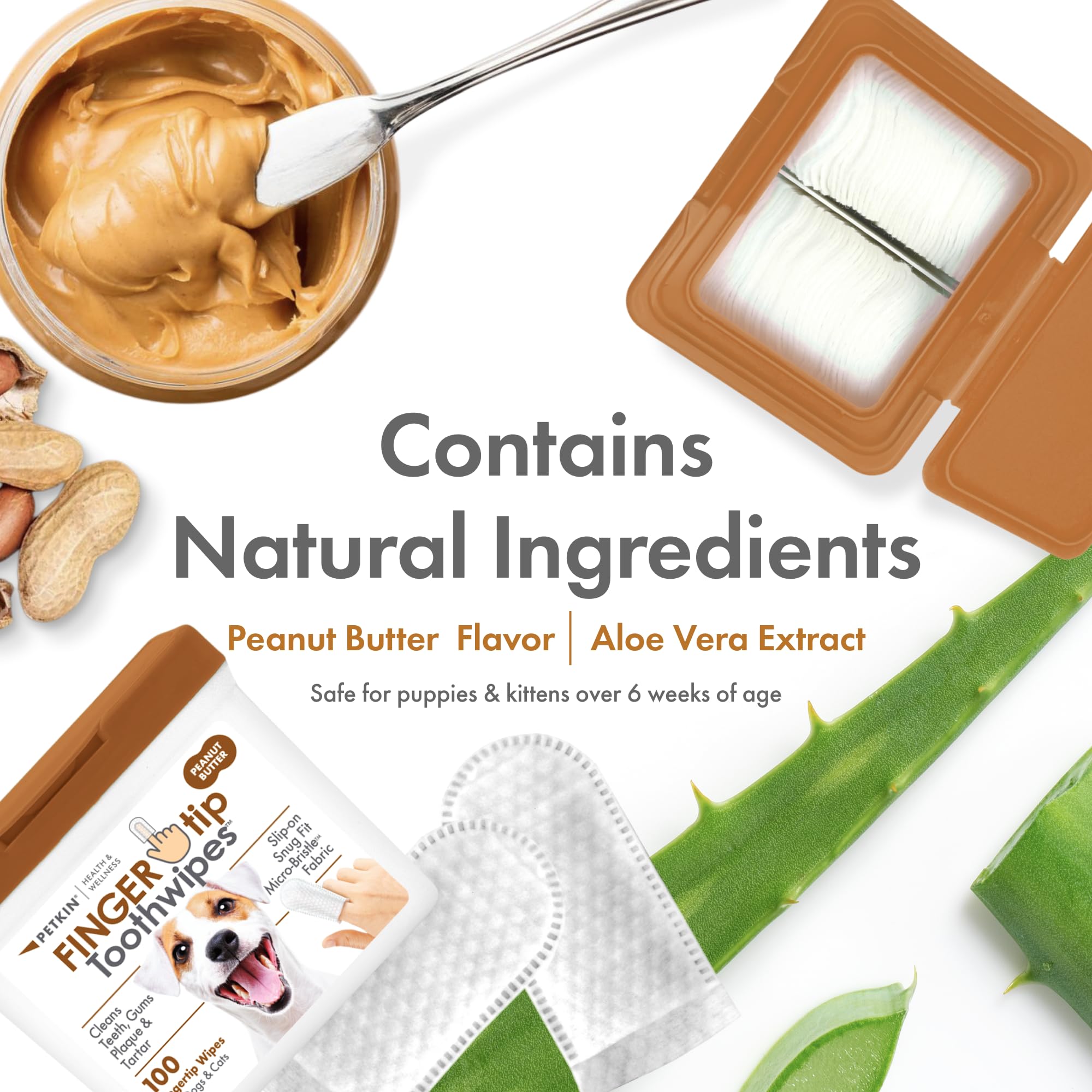 Petkin Fingertip Tooth Wipes freshen breath after meals.