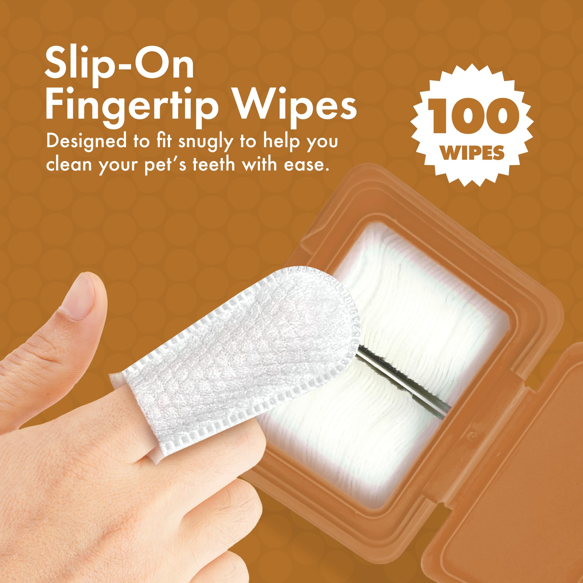 Petkin Fingertip Tooth Wipes used for daily teeth and gum cleaning.