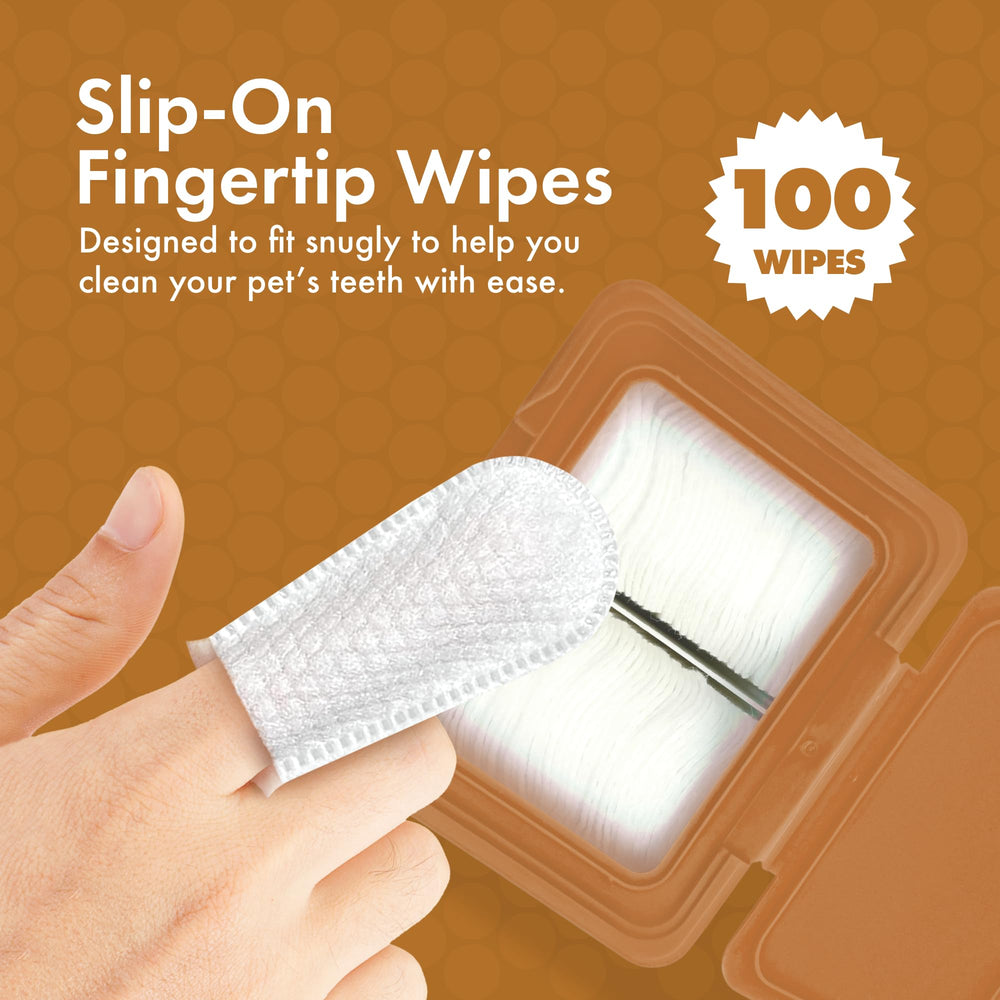 Petkin Fingertip Tooth Wipes used for daily teeth and gum cleaning.