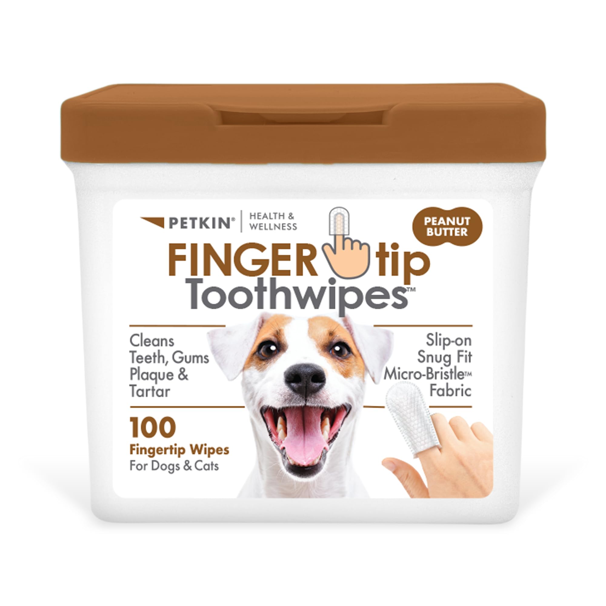 Petkin Fingertip Tooth Wipes slip-on design for quick, comfortable dental care.